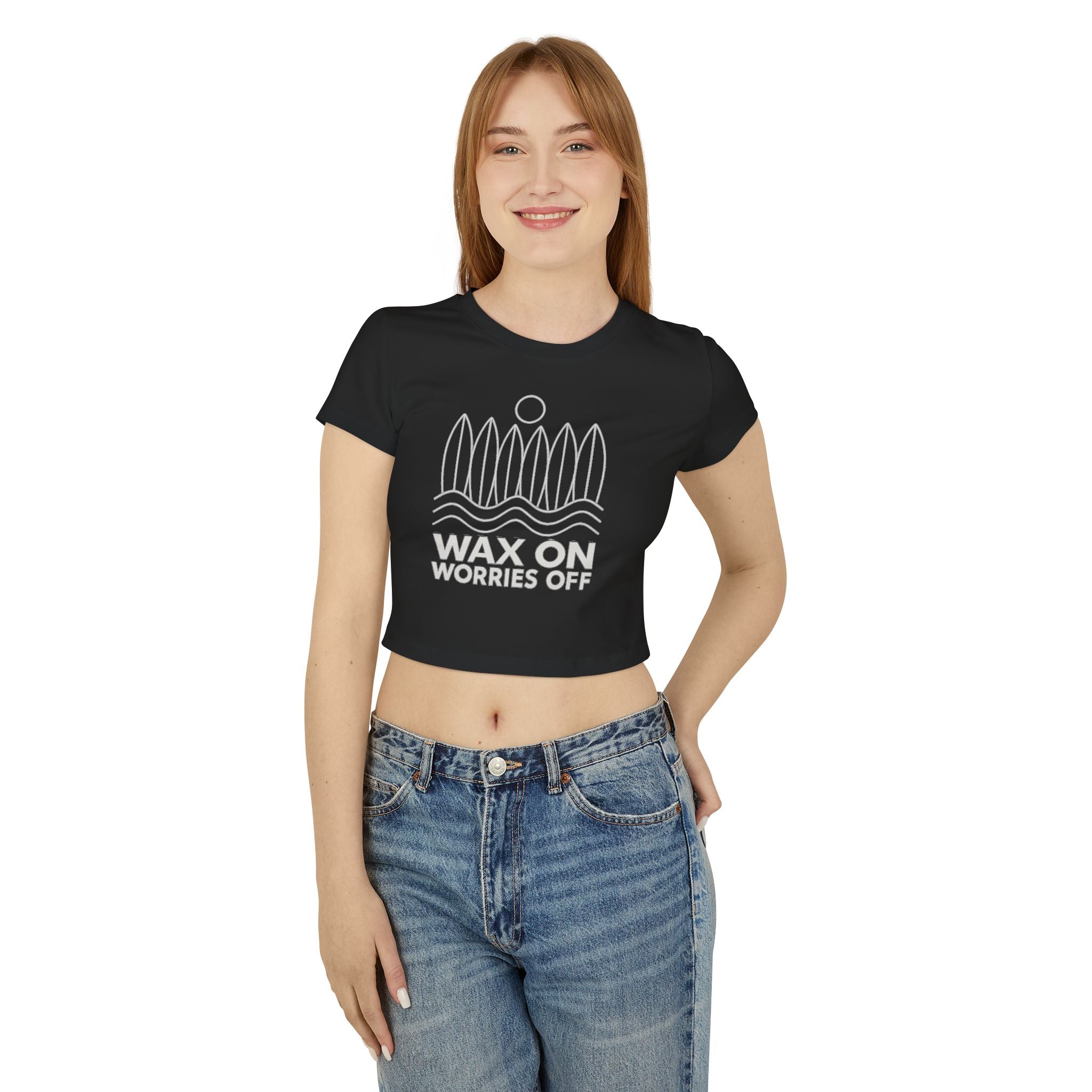 Boards Up 'Wax On' Cropped Fitted Tee - White Outline