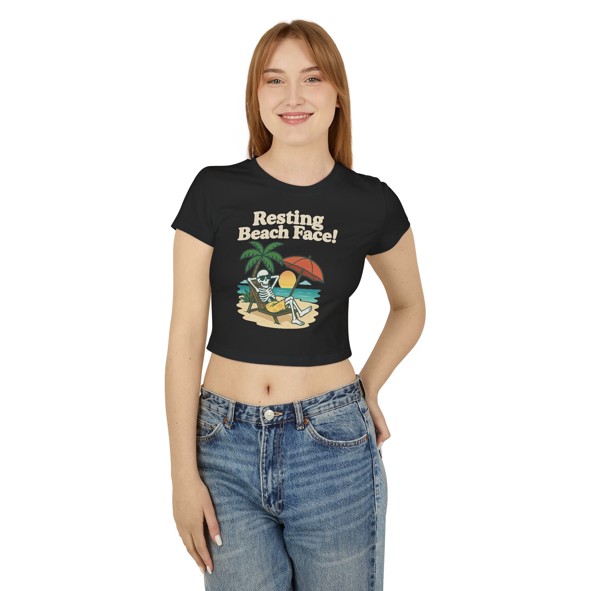 Skully 'Resting Beach Face' Cropped Fitted Tee