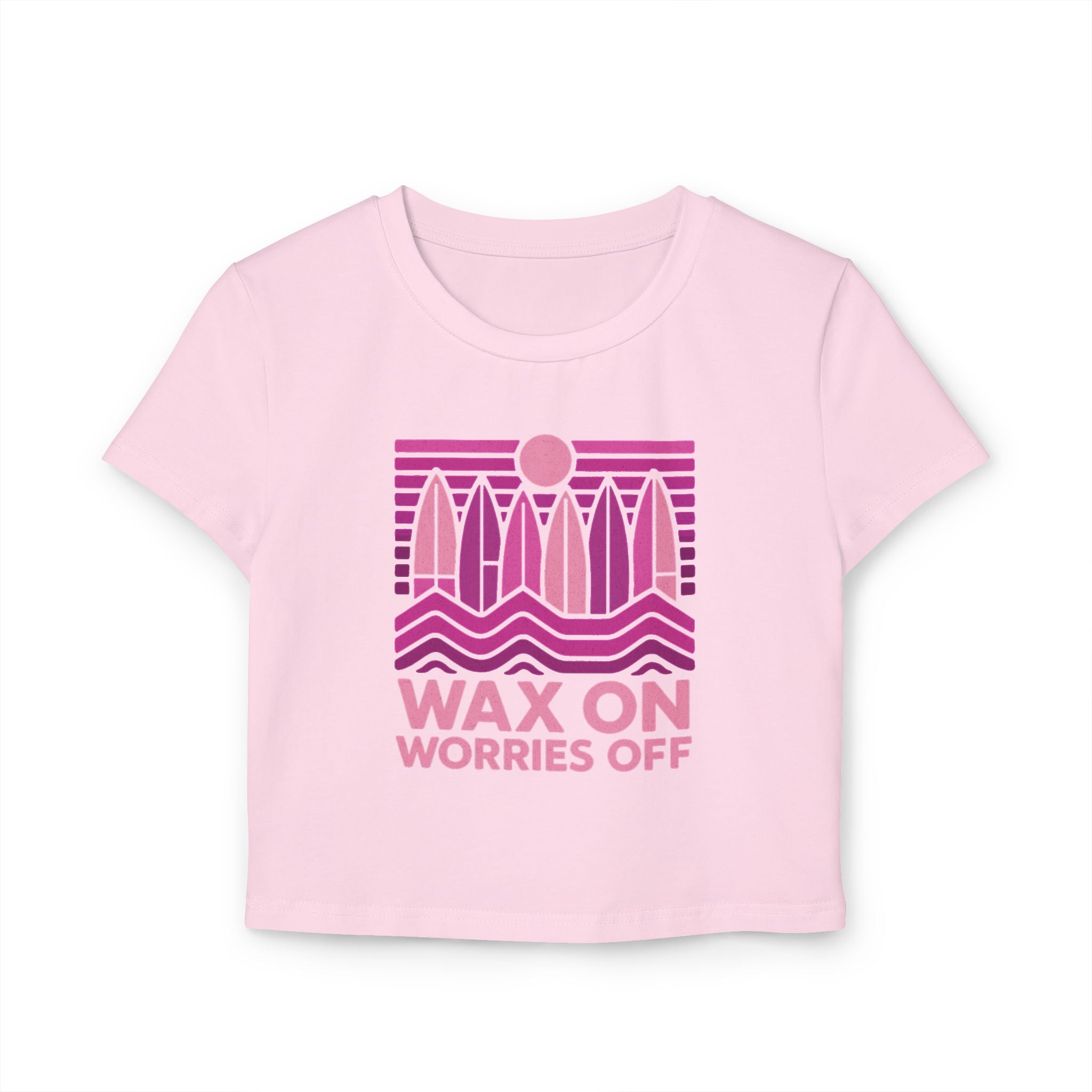 Boards Up 'Wax On' Cropped Fitted Tee - Hot Summer Pink