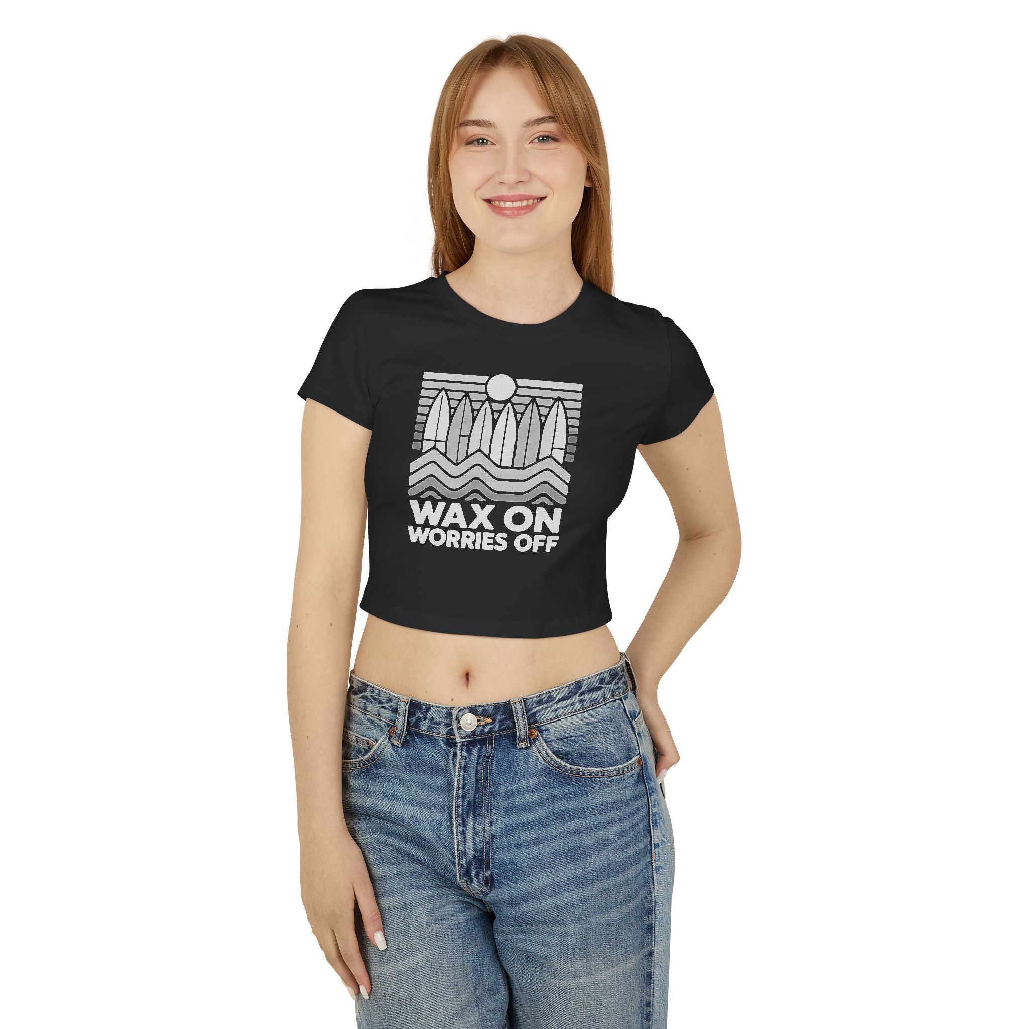 Boards Up 'Wax On' Cropped Fitted Tee - Wave White