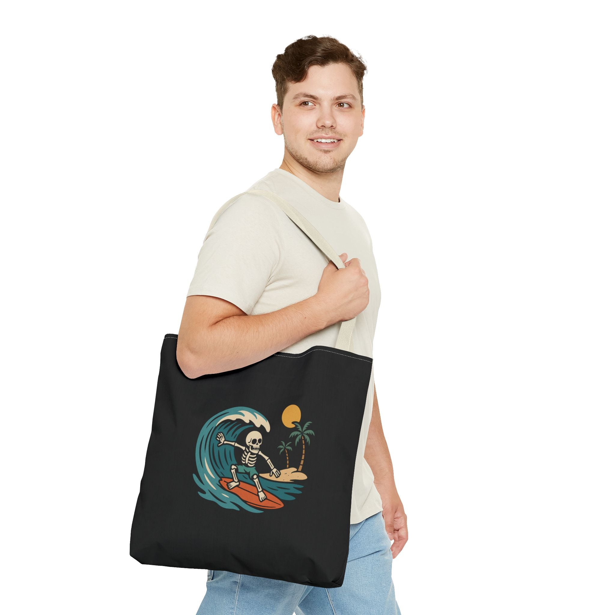 Skully Surfing Beach Canvas Tote Bag - 18x18