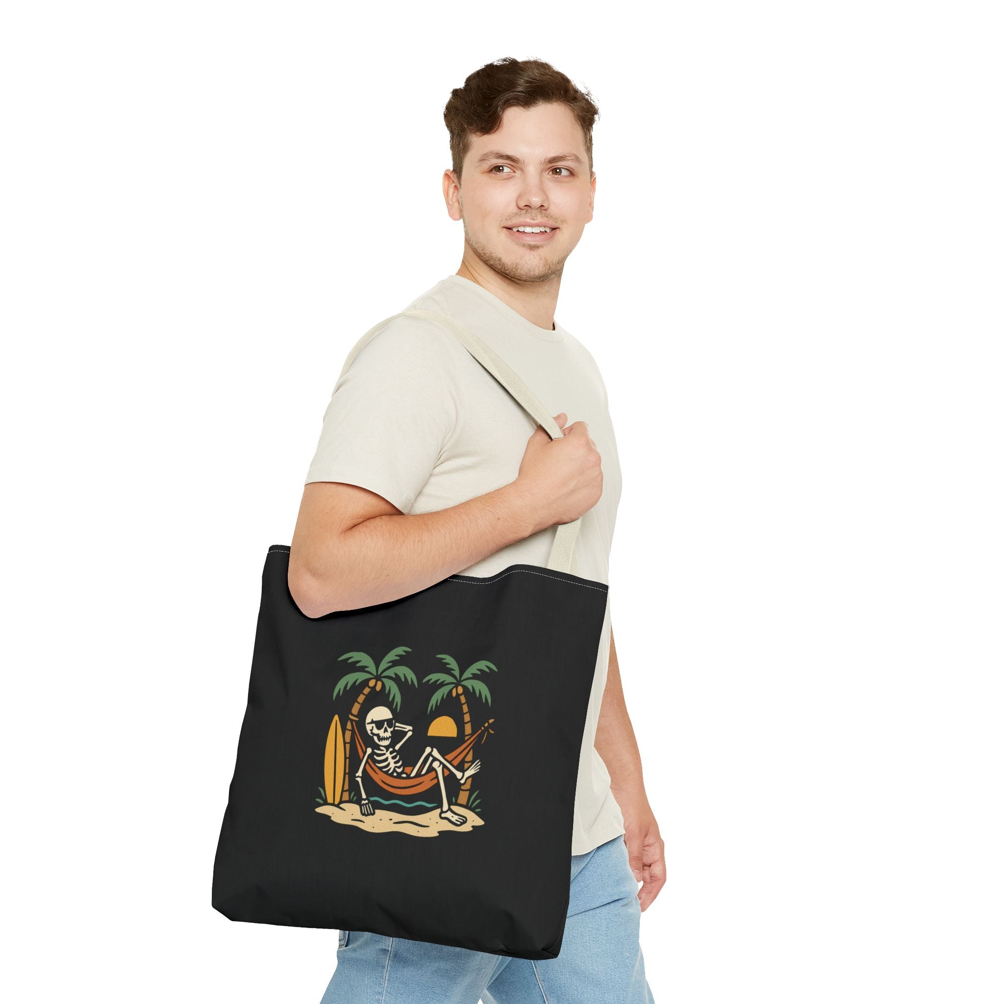 Skully in a Hammock Beach Canvas Tote Bag - 18x18