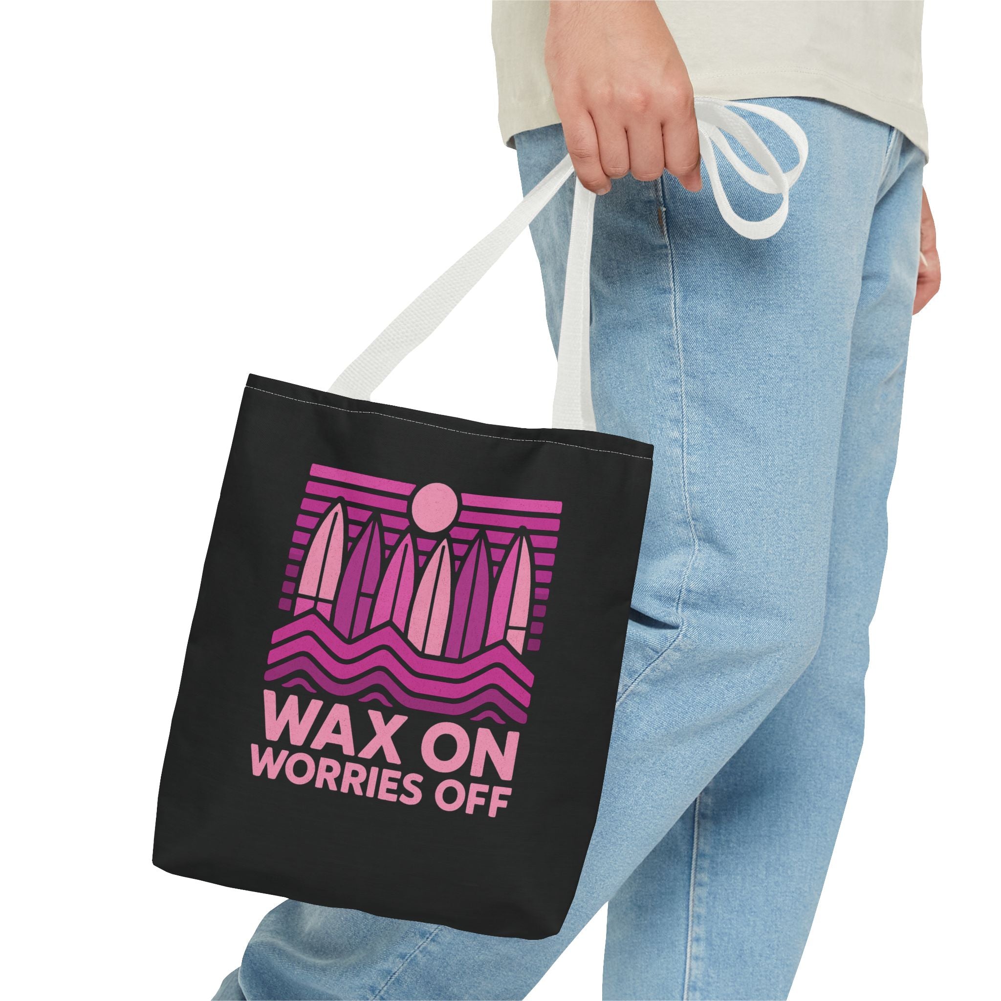 Boards Up 'Wax On' Everyday Canvas Tote Bag - 13x13 in Hot Summer Pink