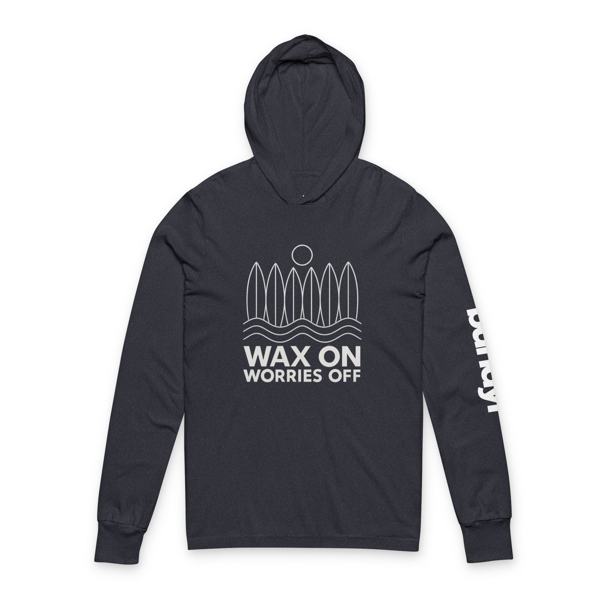 Boards Up 'Wax On' Long Sleeve Hooded Tee - White Outline