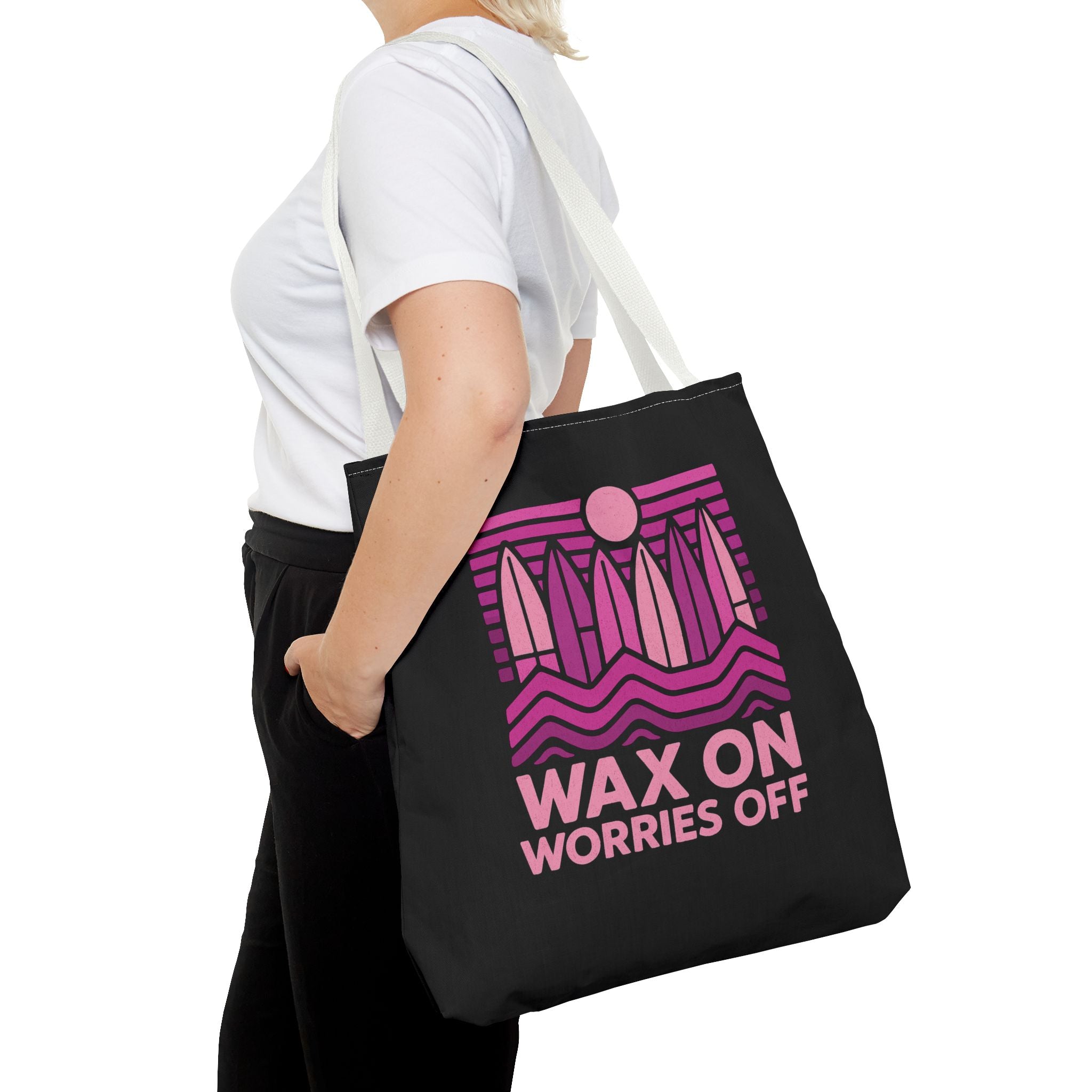Boards Up 'Wax On' Beach Canvas Tote Bag - 18x18 in Hot Summer Pink
