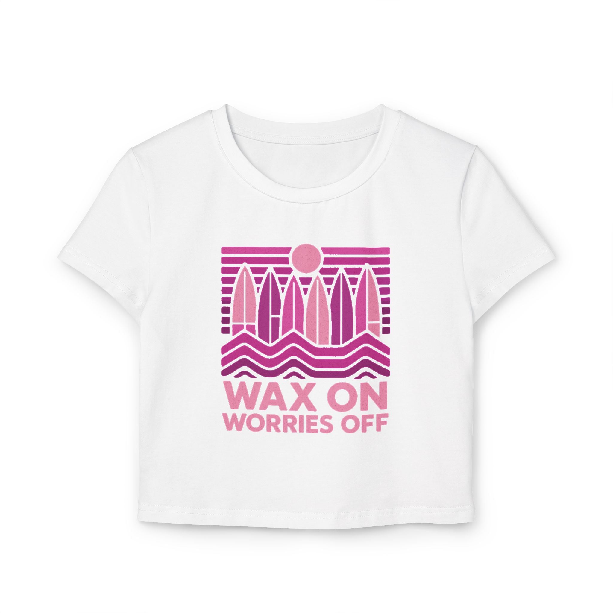Boards Up 'Wax On' Cropped Fitted Tee - Hot Summer Pink