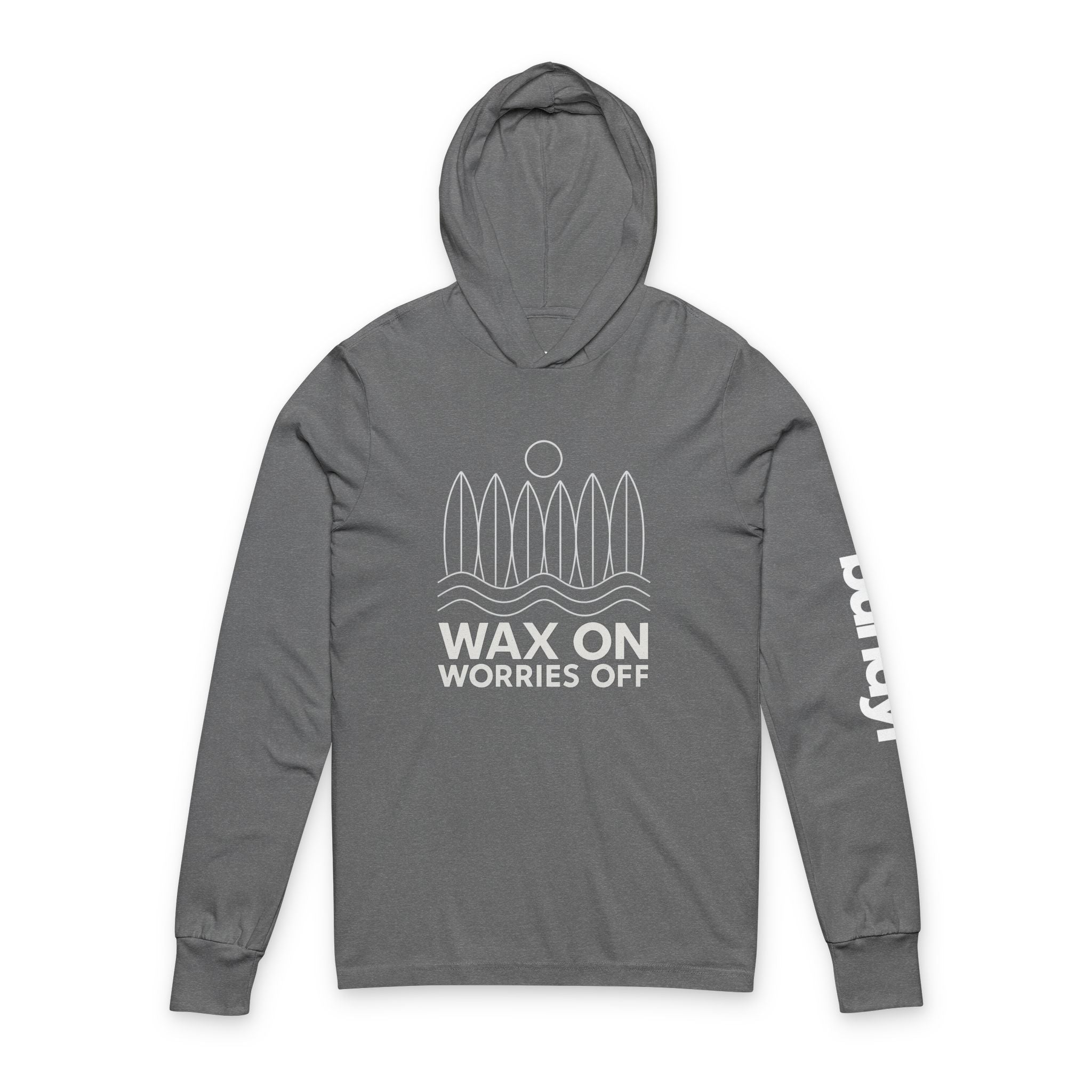 Boards Up 'Wax On' Long Sleeve Hooded Tee - White Outline