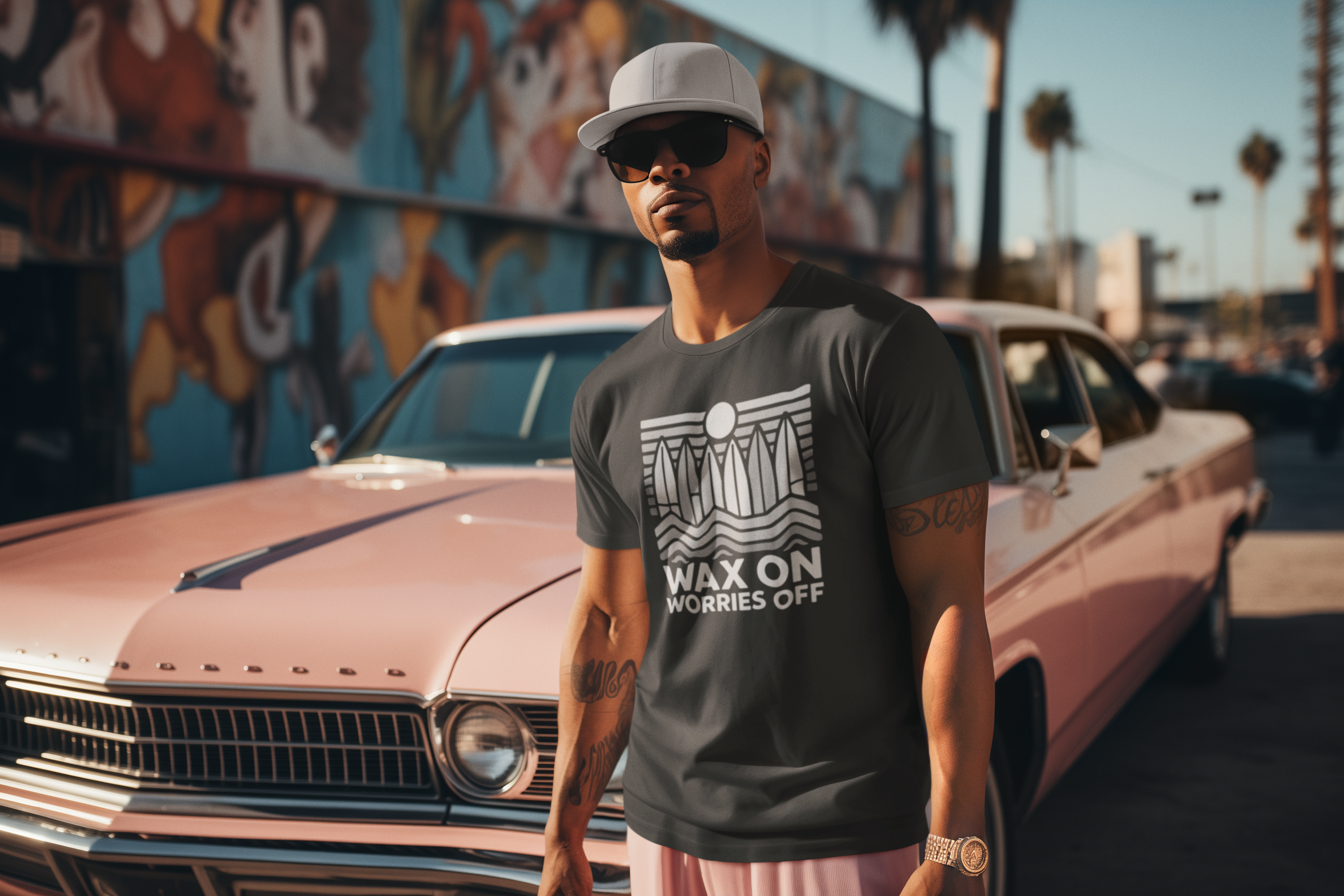 Boards Up 'Wax On' Fitted Tee - Wave White