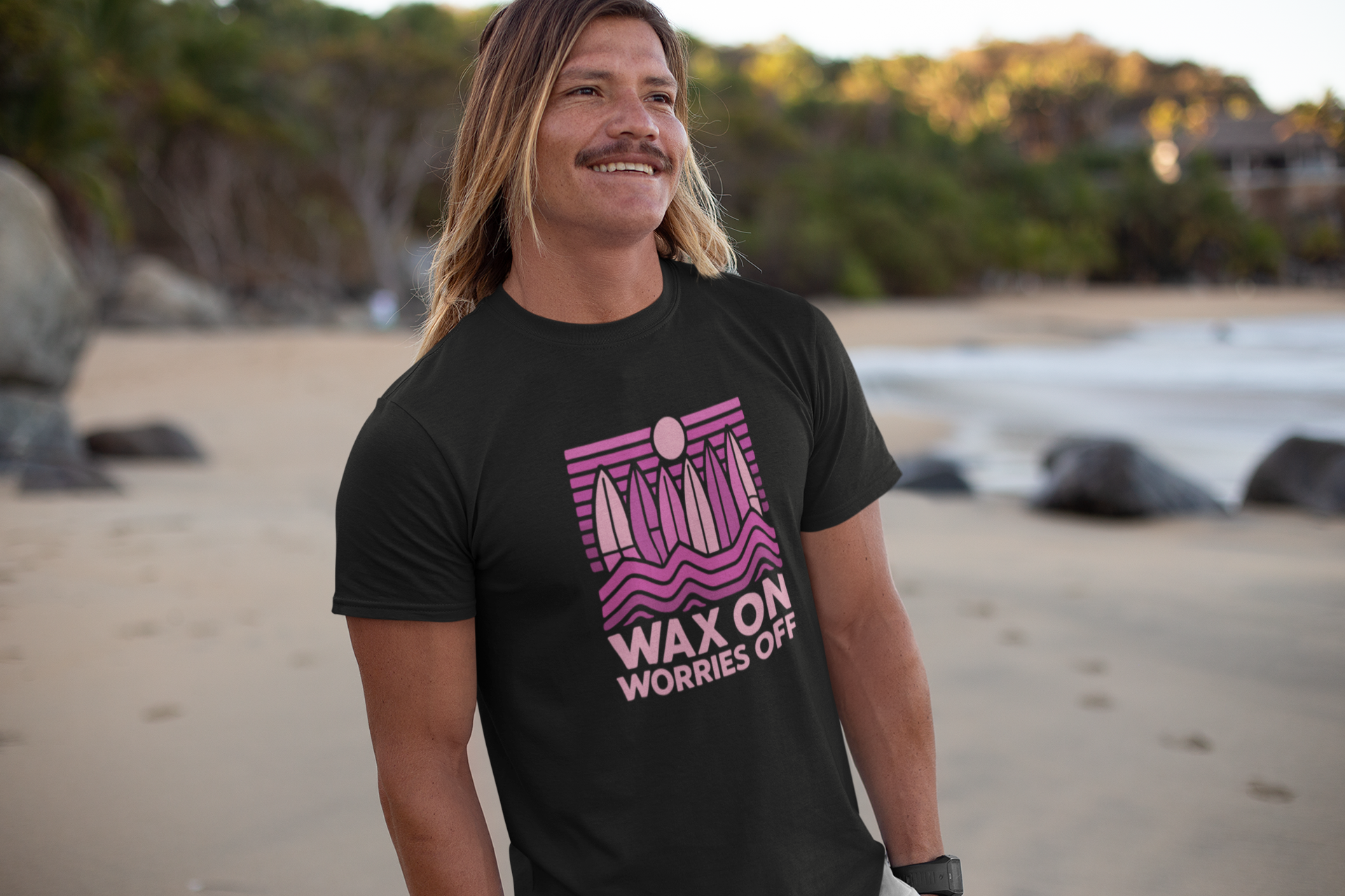 Boards Up 'Wax On' Fitted Tee - Hot Summer Pink