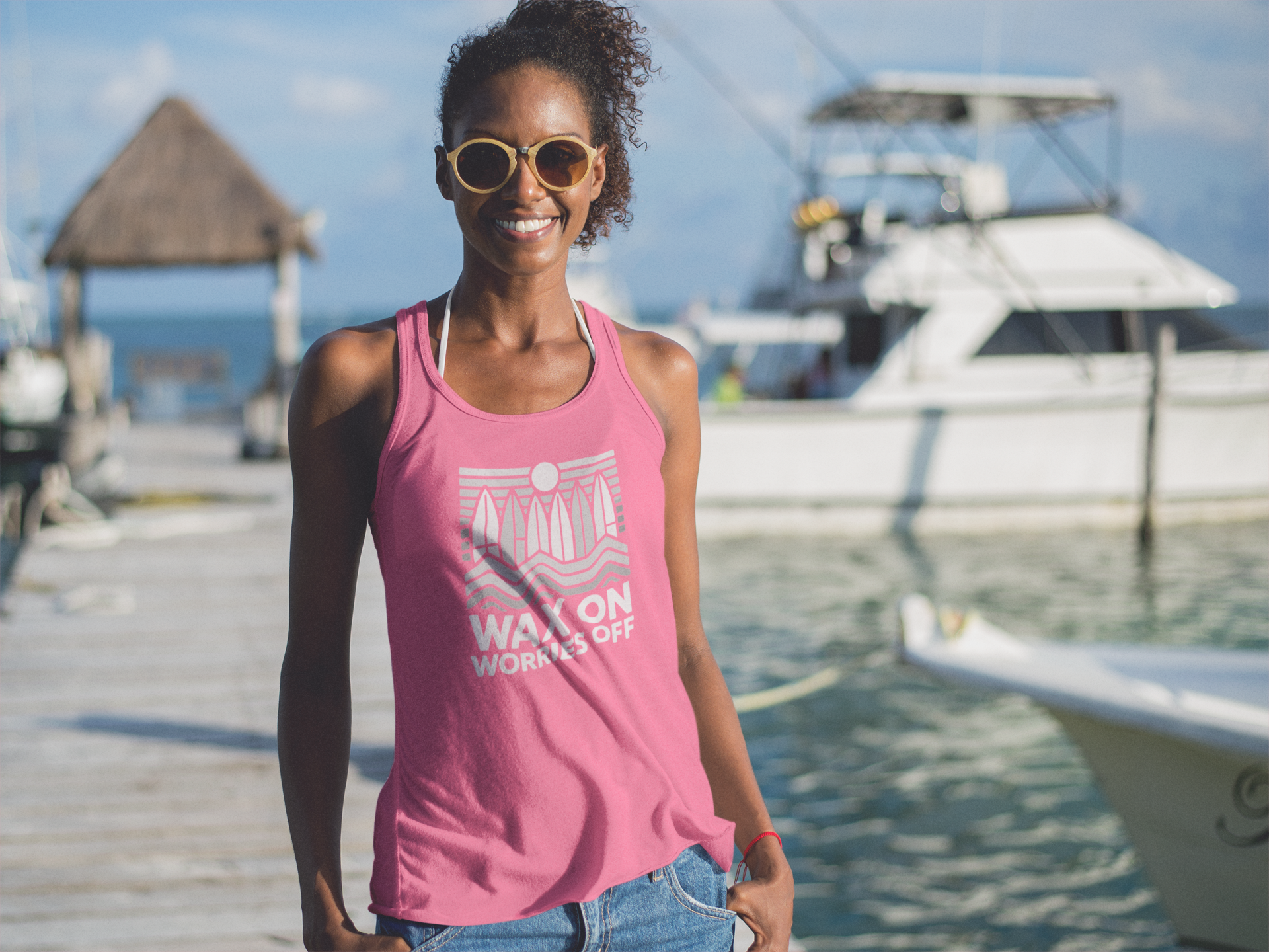 Boards Up 'Wax On' Racerback Tank - Wave White