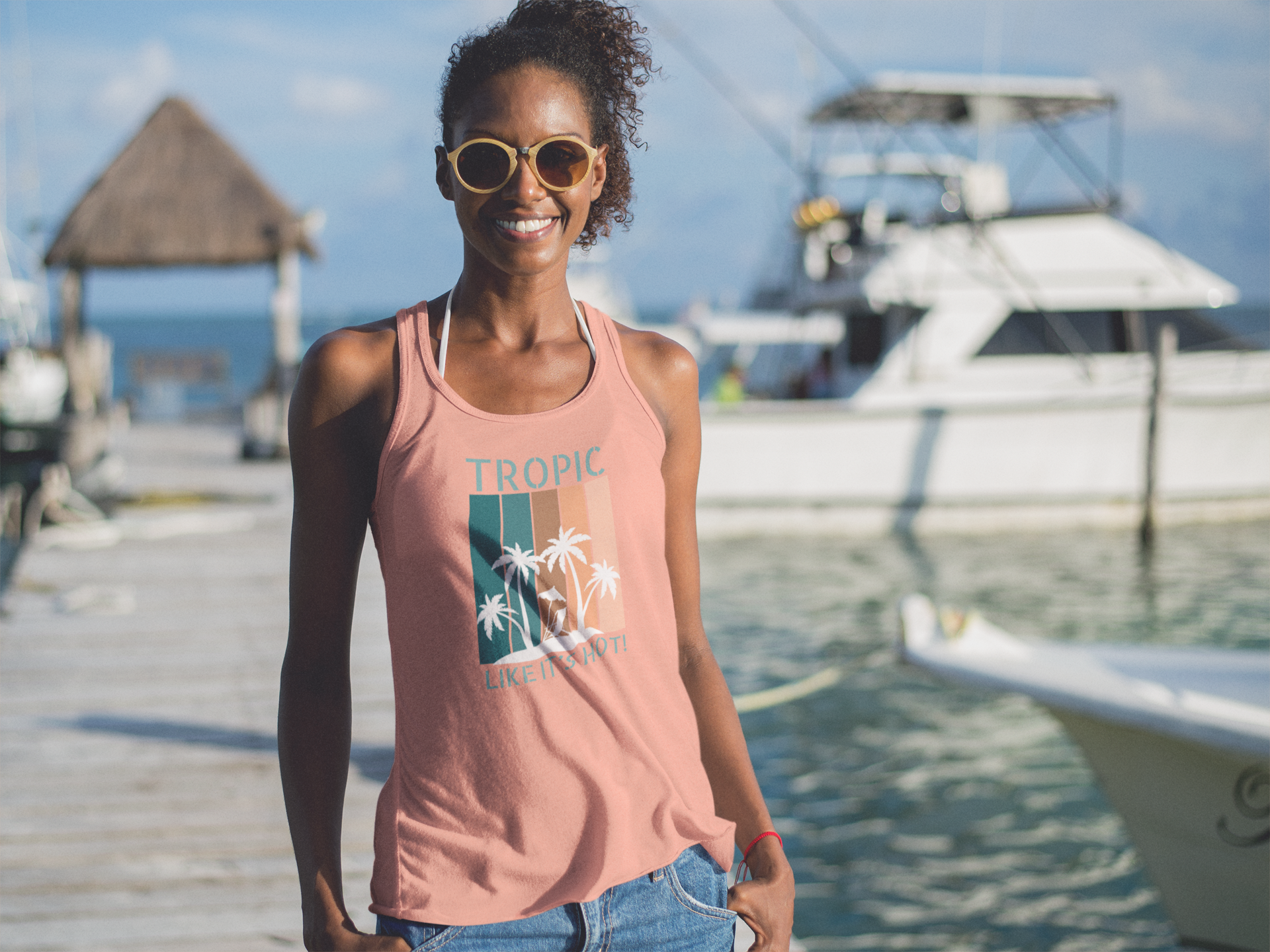 Tropic Panels Racerback Tank - Peaches & Cream