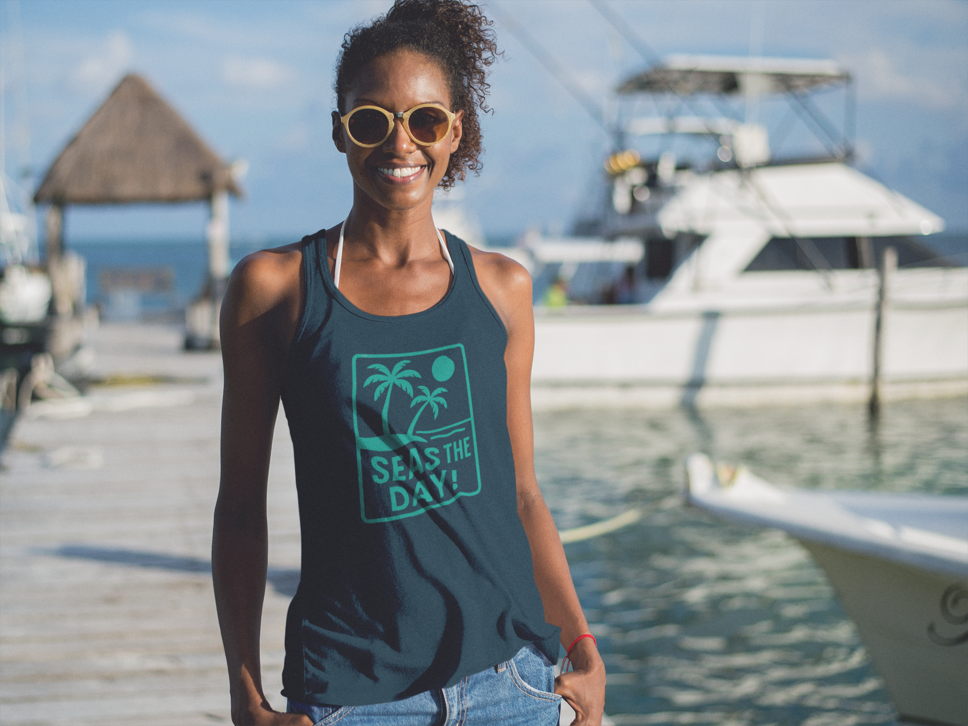 Tropic Beach 'Seas the Day' Racerback Tank - Seafoam Green