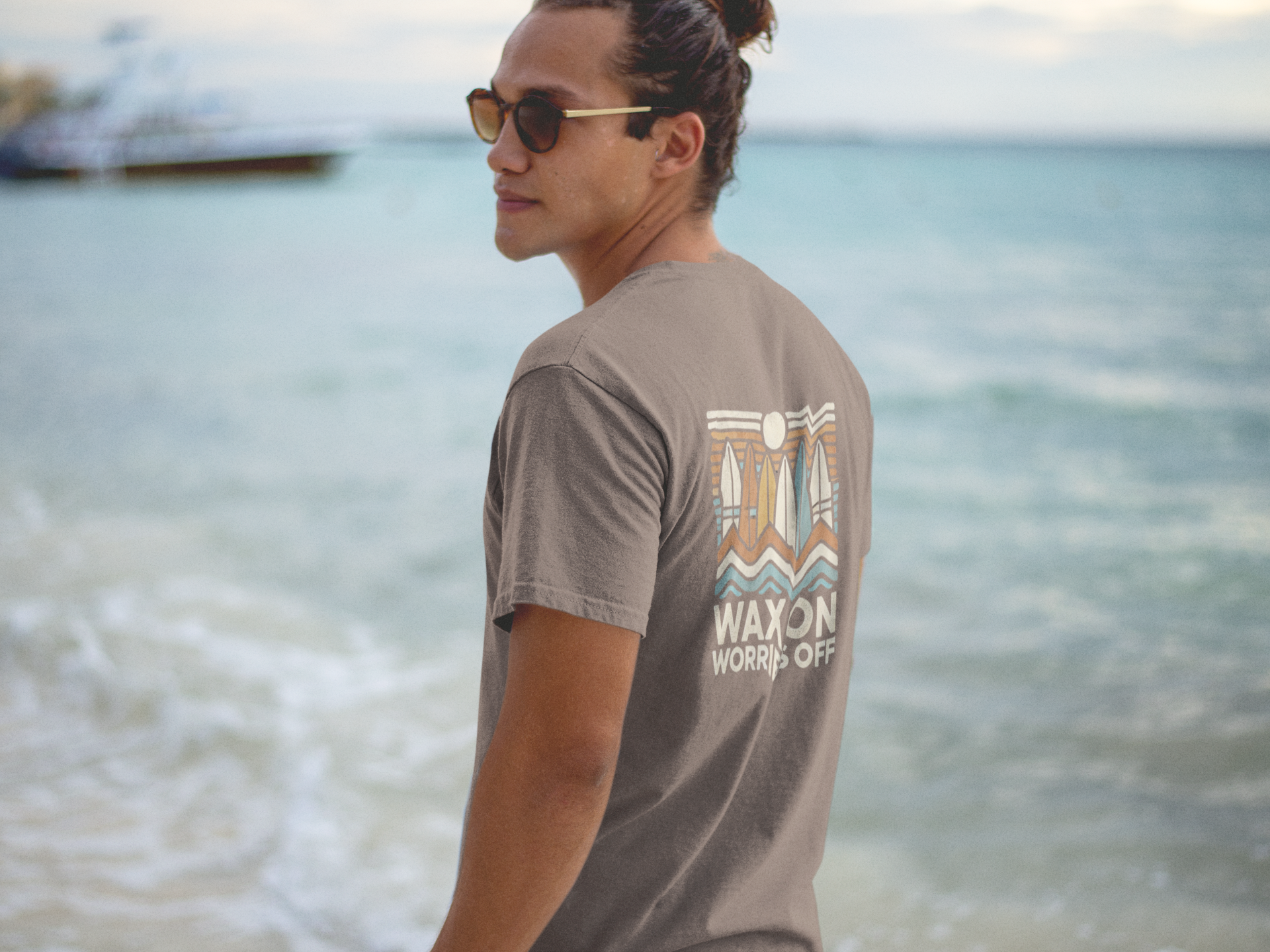 Boards Up 'Wax On' Relaxed Tee - Sand & Sky