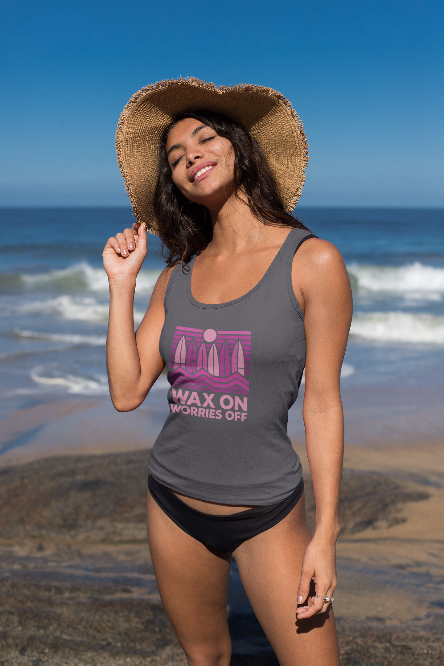 Boards Up 'Wax On' Racerback Tank - Hot Summer Pink