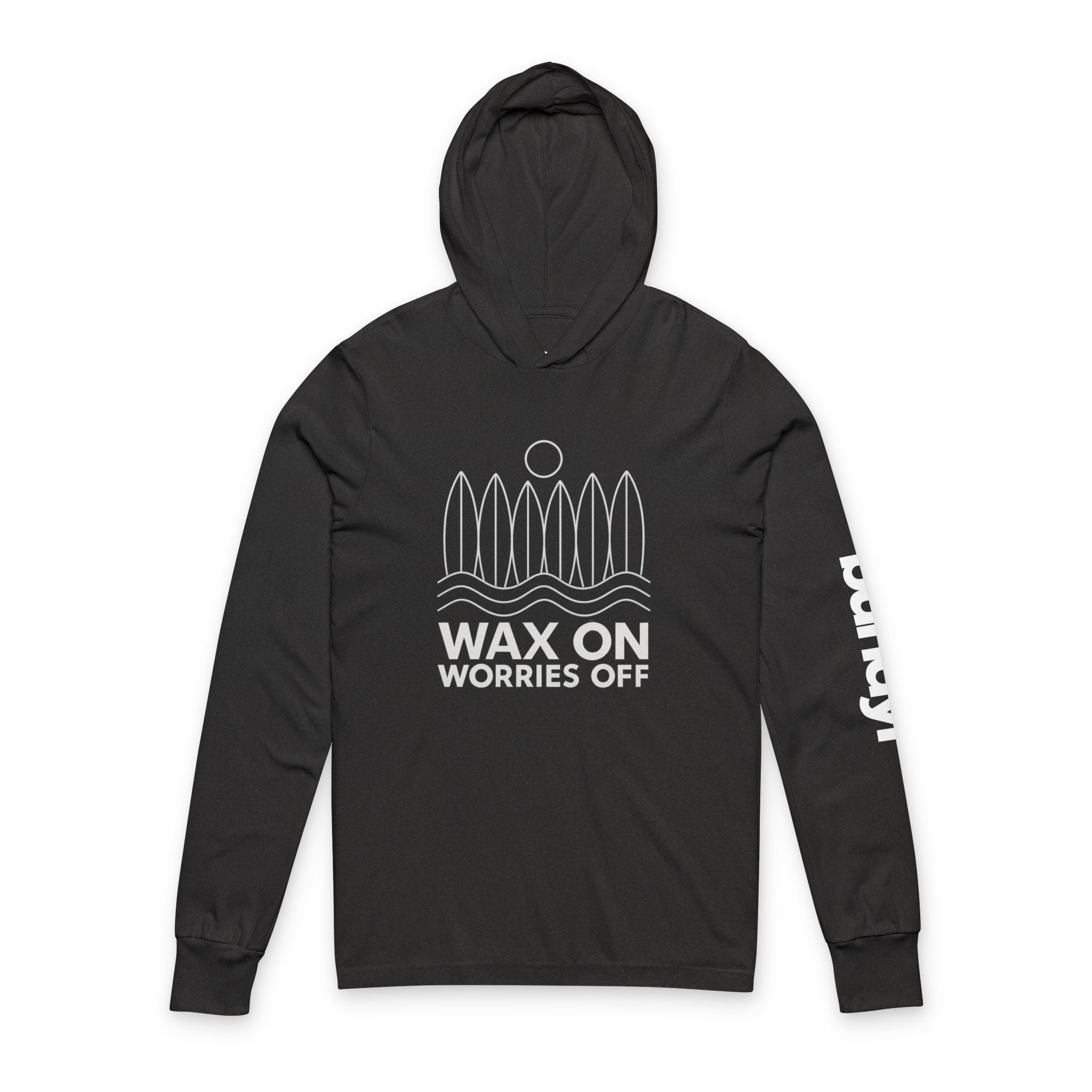 Boards Up 'Wax On' Long Sleeve Hooded Tee - White Outline