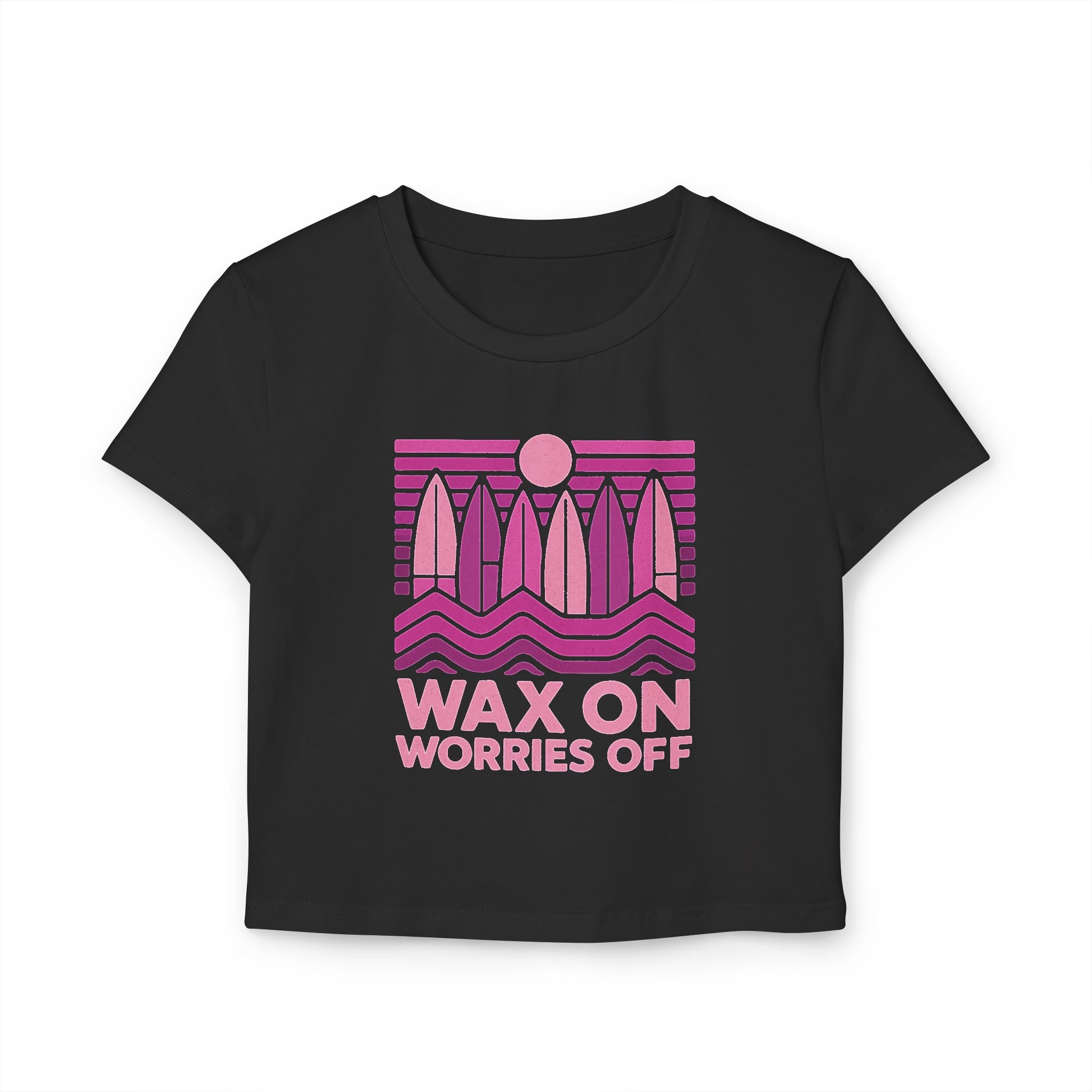 Boards Up 'Wax On' Cropped Fitted Tee - Hot Summer Pink