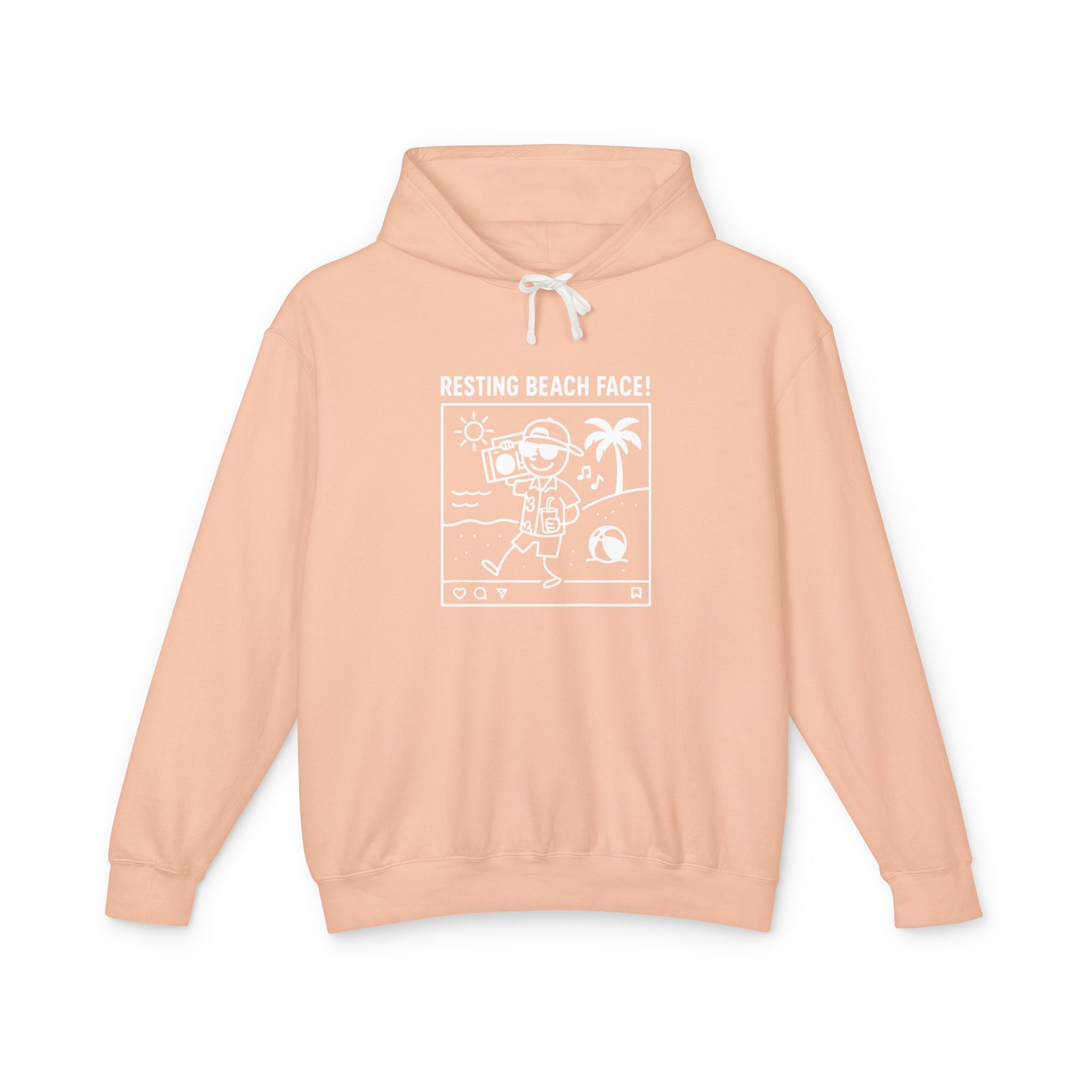 Peach hoodie with a graphic design on a white background