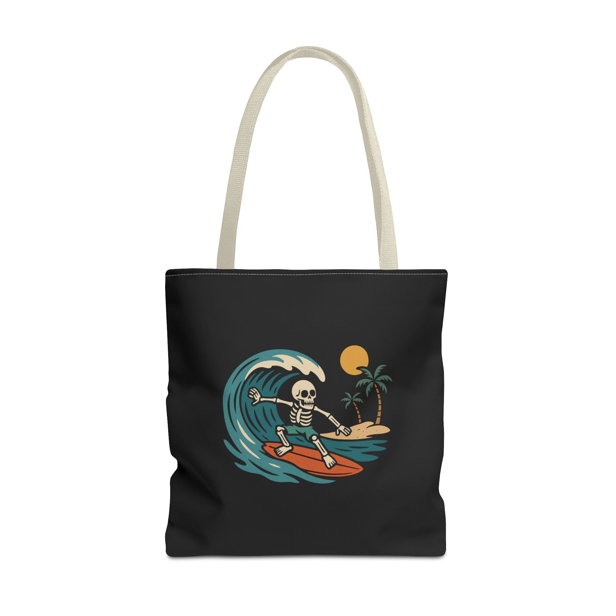 Skully Surfing Beach Canvas Tote Bag - 18x18
