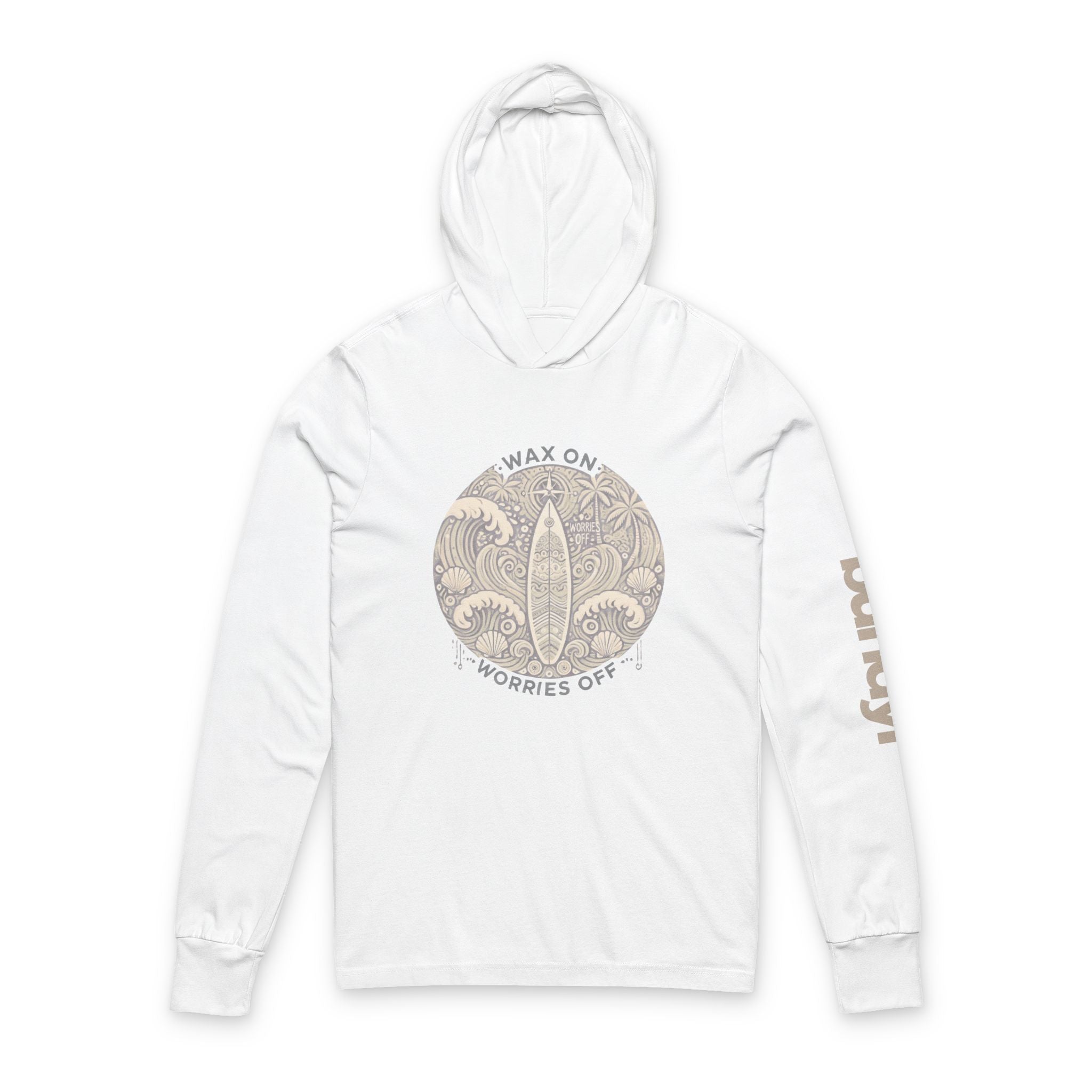 Vintage 'Wax On' Long Sleeve Hooded Tee - Sand