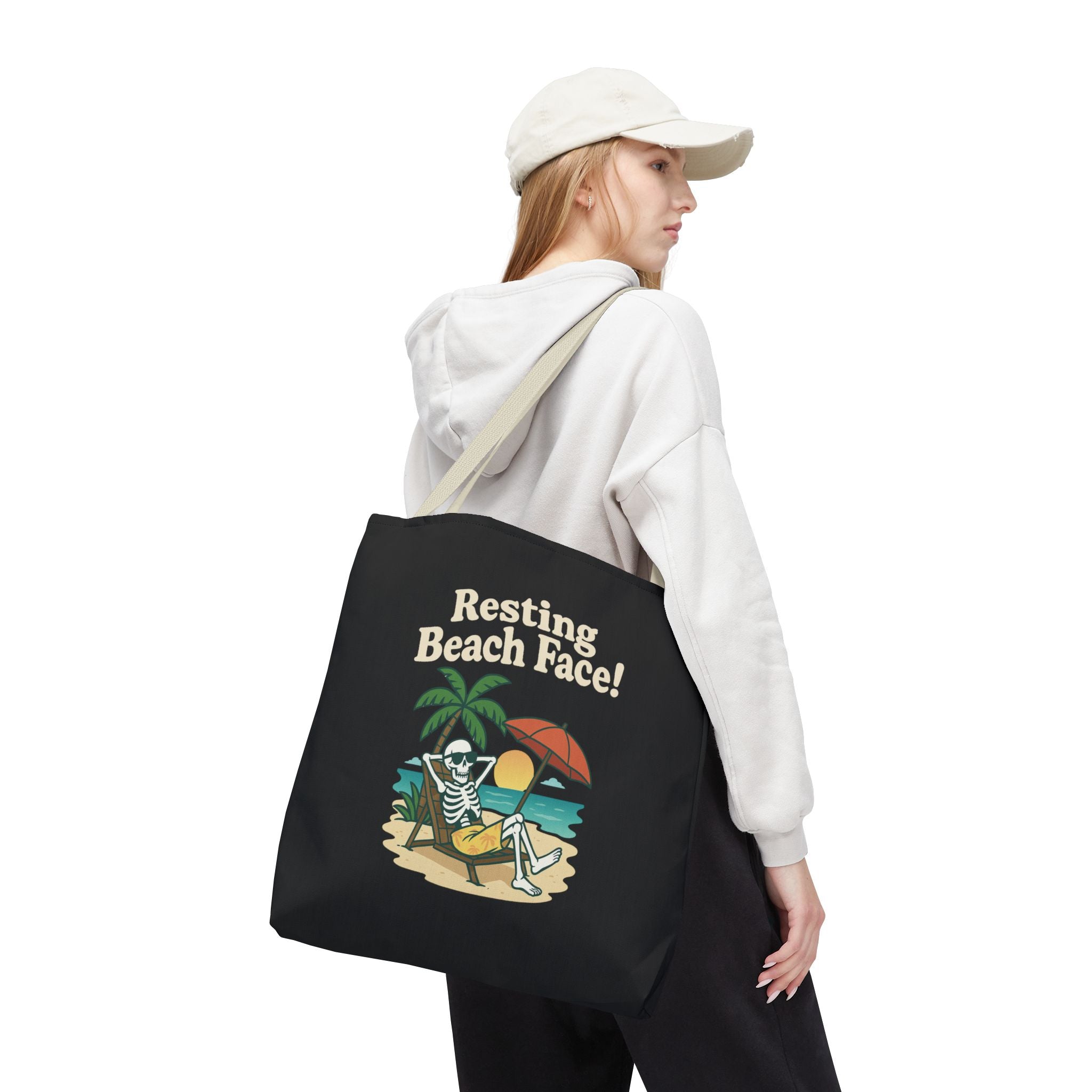Skully 'Resting Beach Face' Beach Canvas Tote Bag – 18x18
