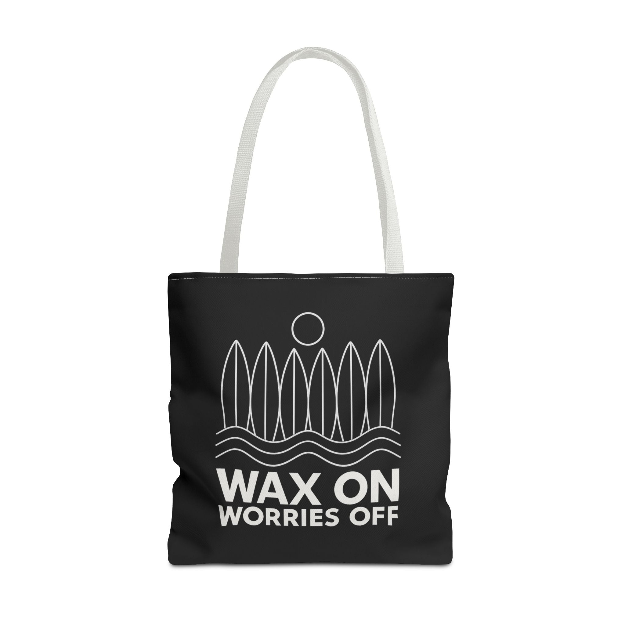 Boards Up 'Wax On' Beach Canvas Tote Bag - 18x18 in Pencil White