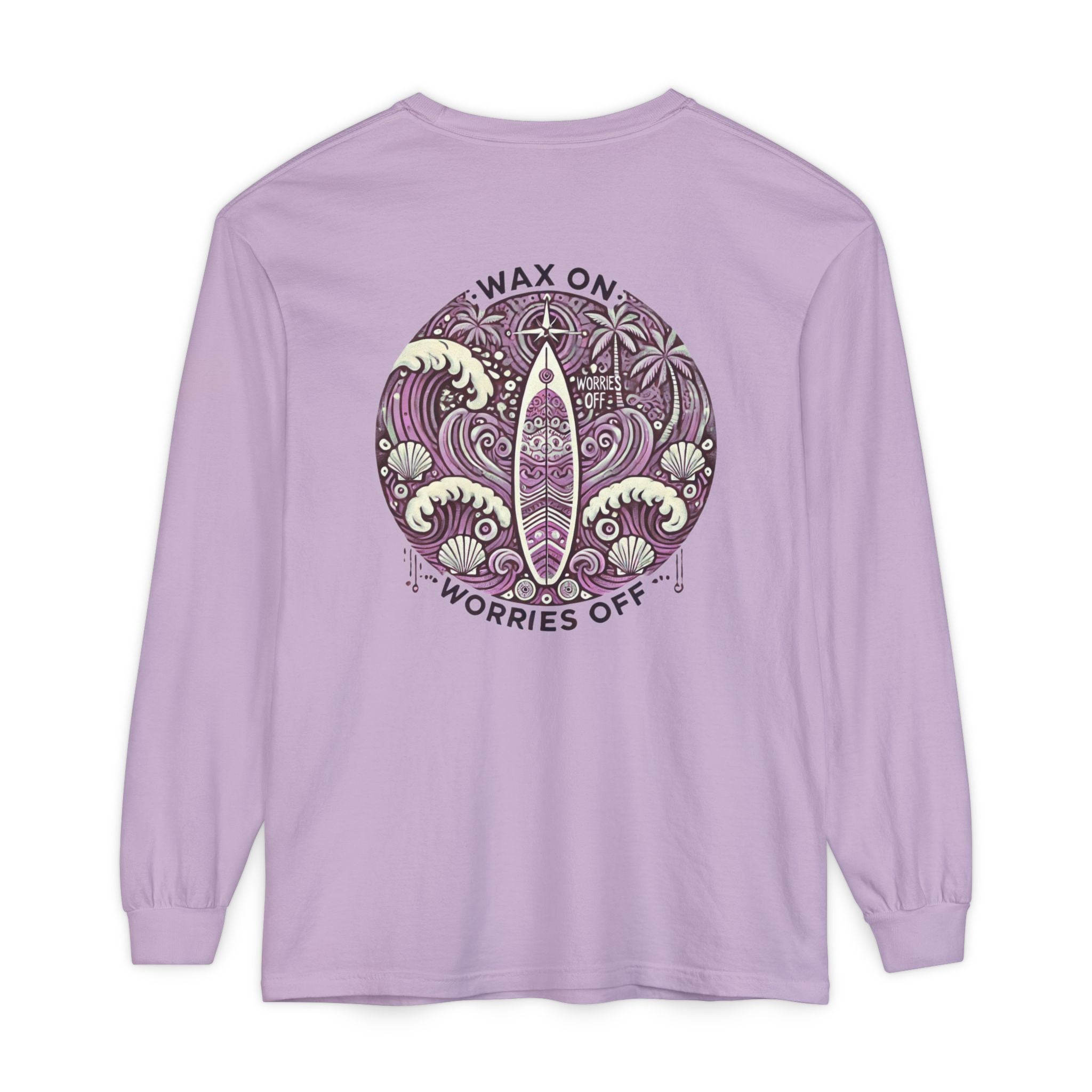 Vintage 'Wax On' Long Sleeve Tee - Lilac