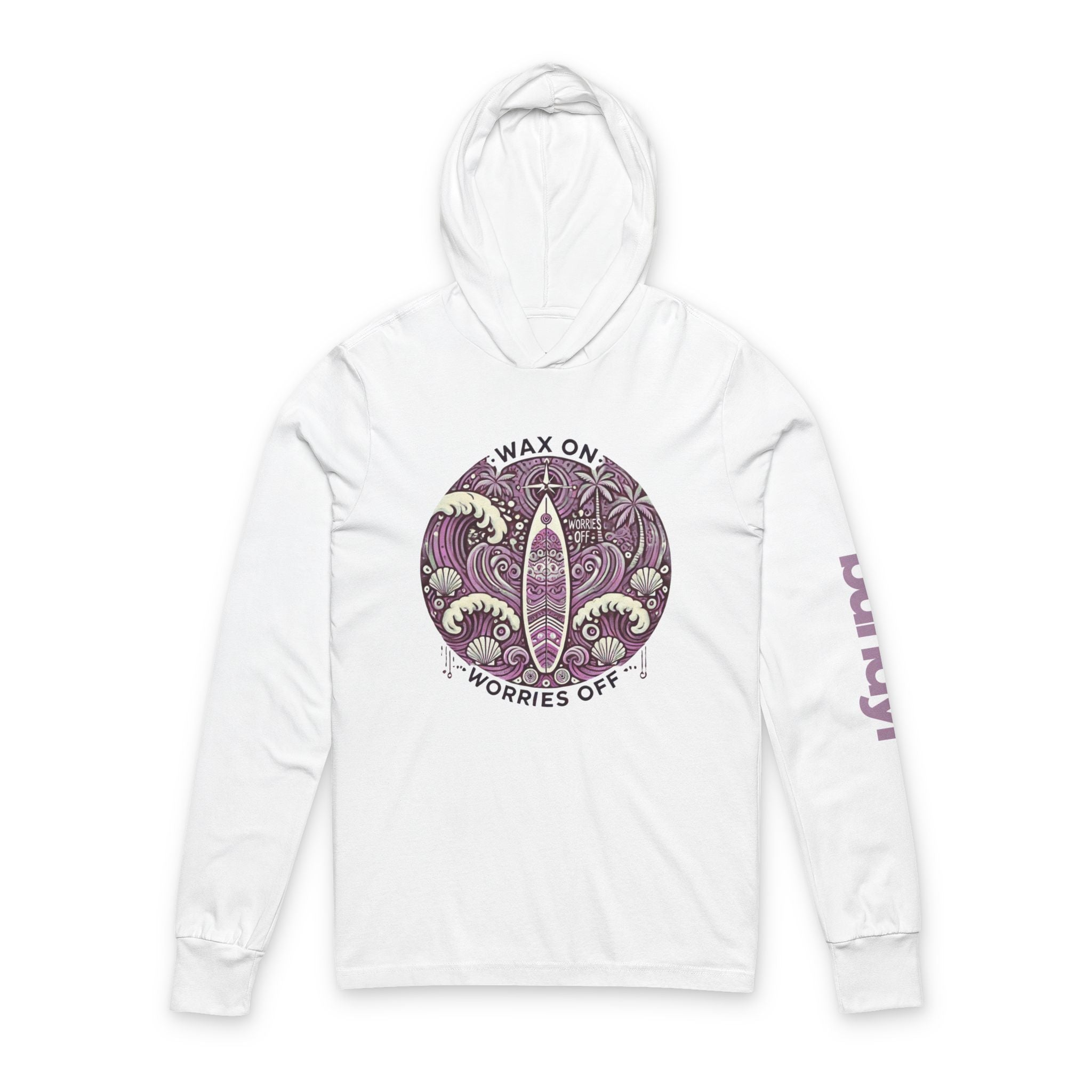 Vintage 'Wax On' Long Sleeve Hooded Tee - Lilac