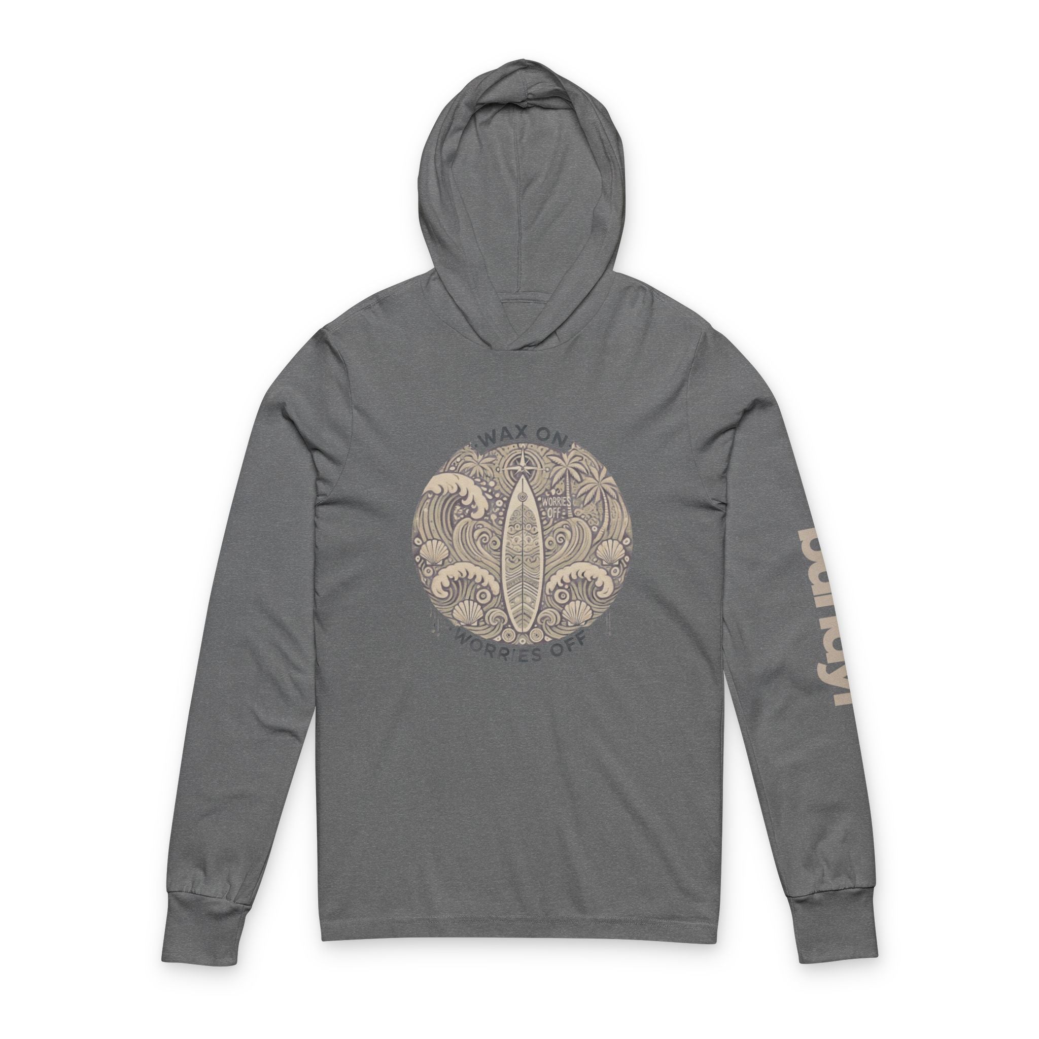 Vintage 'Wax On' Long Sleeve Hooded Tee - Sand