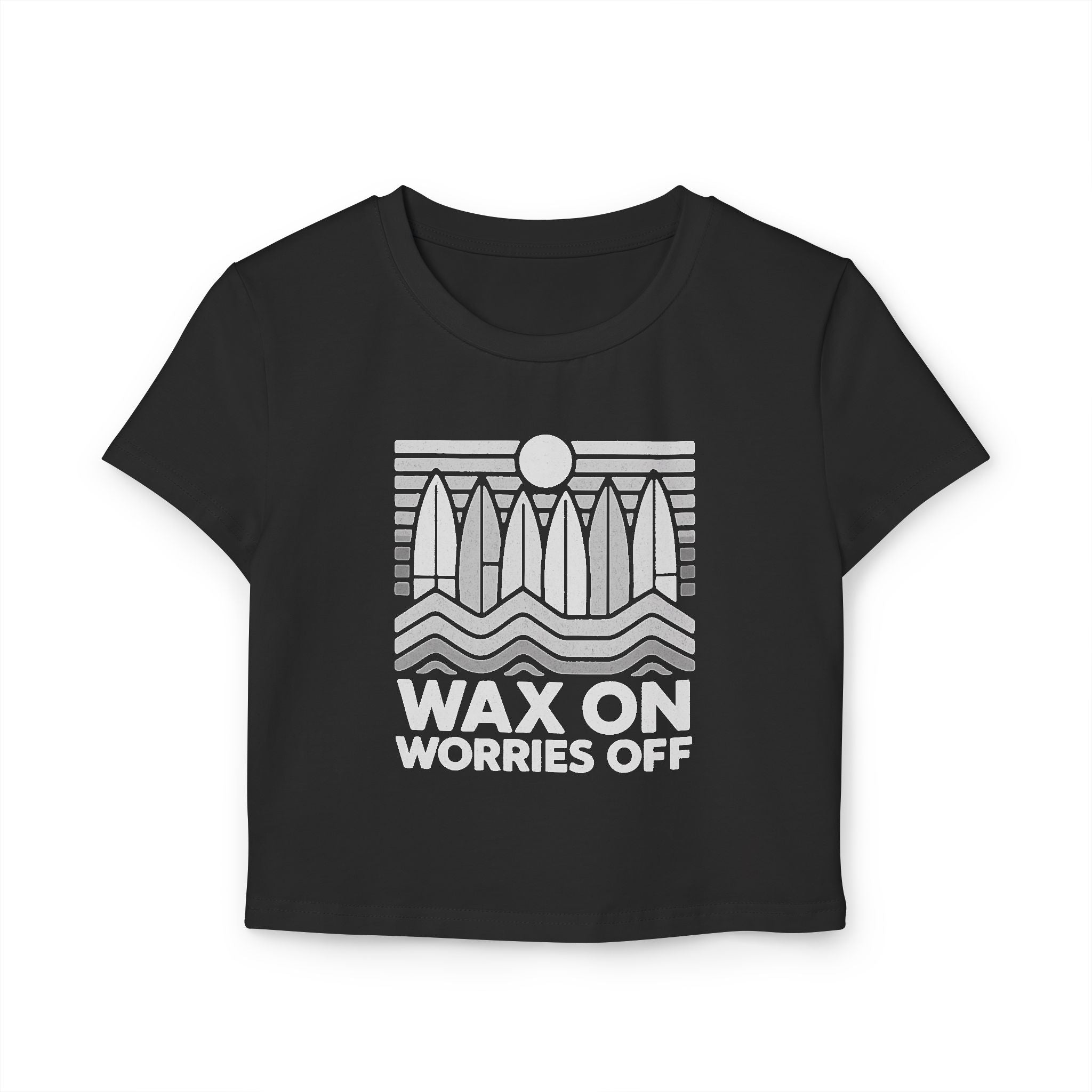 Boards Up 'Wax On' Cropped Fitted Tee - Wave White