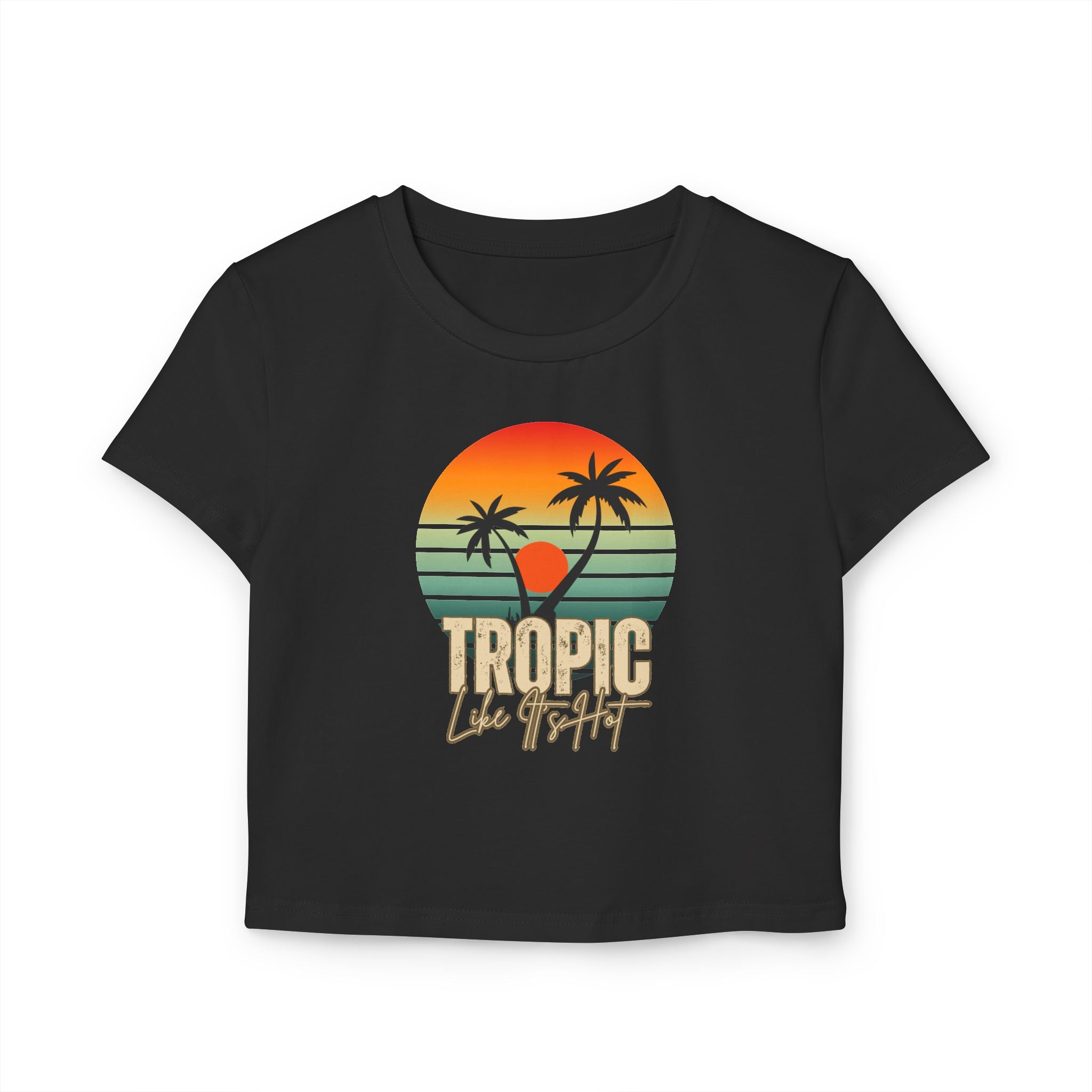 'Tropic Like It's Hot' Sunset Cropped Fitted Tee