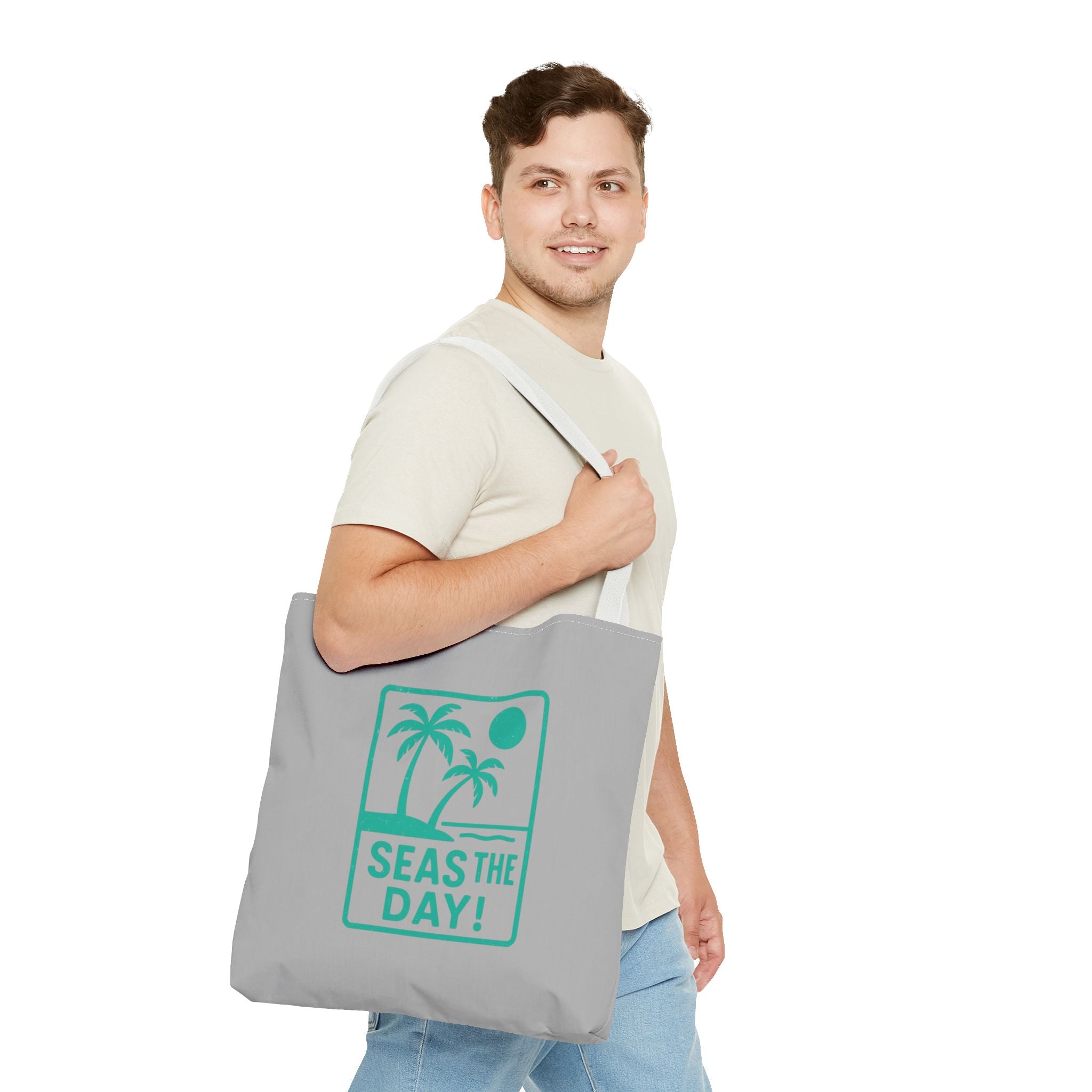 Tropic Beach 'Seas The Day' Beach Canvas Tote Bag - 18x18