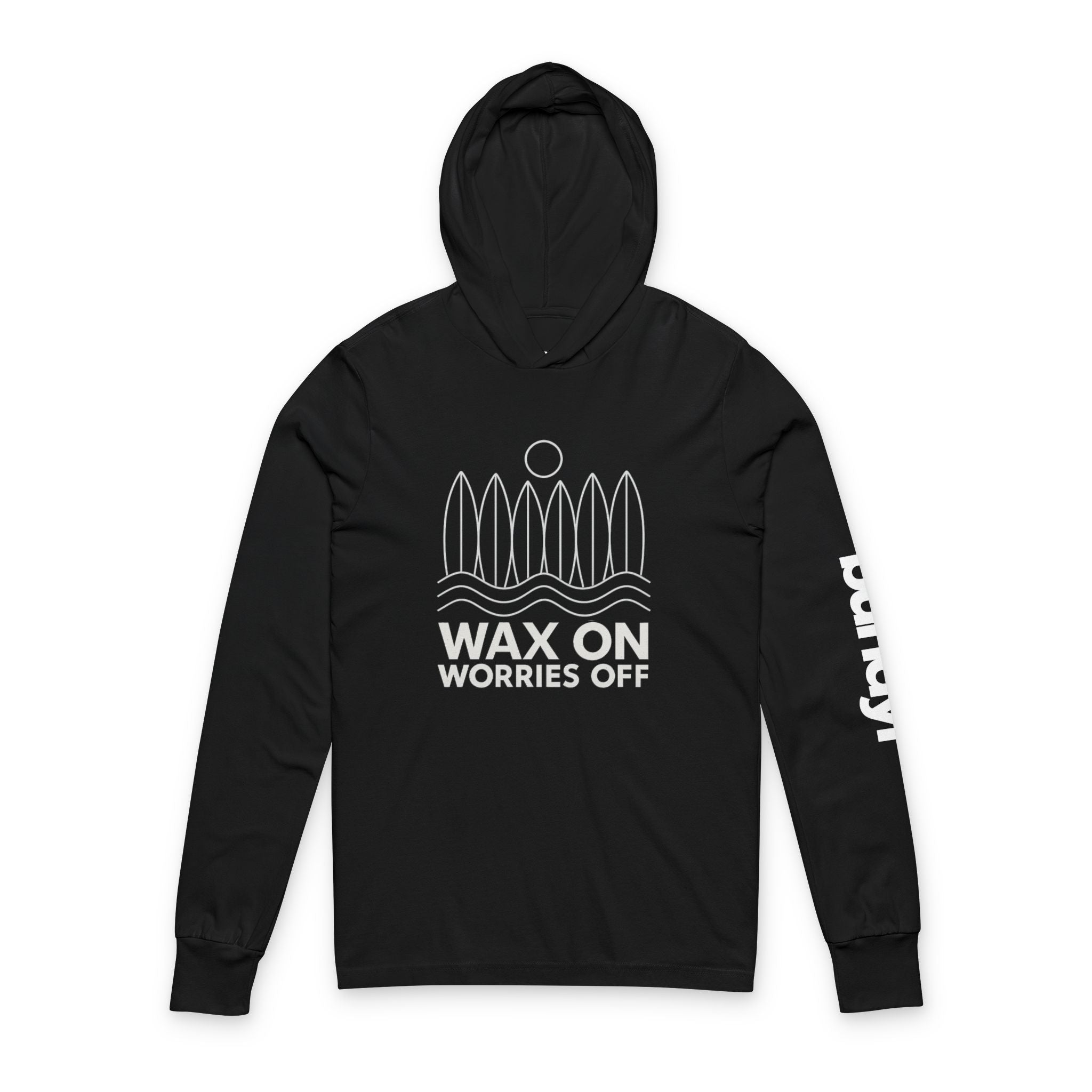 Boards Up 'Wax On' Long Sleeve Hooded Tee - White Outline