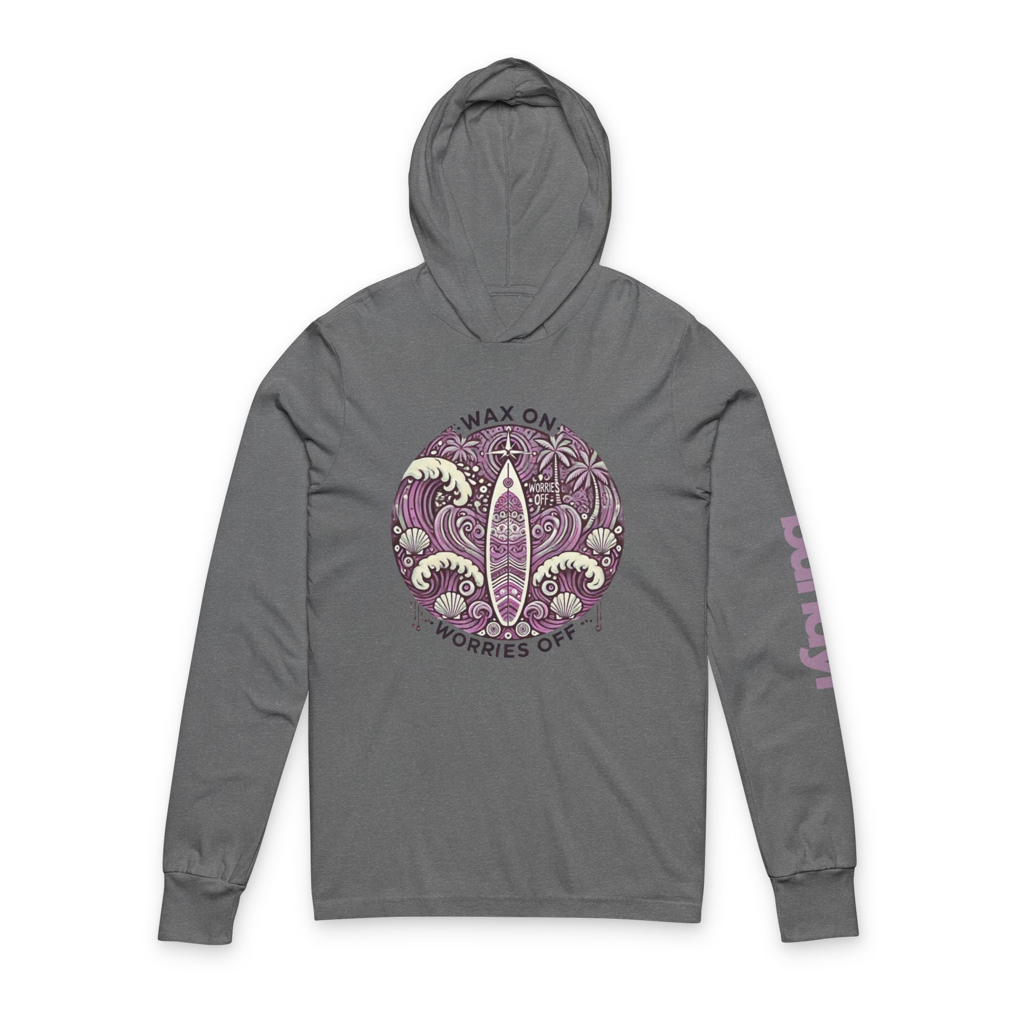 Vintage 'Wax On' Long Sleeve Hooded Tee - Lilac