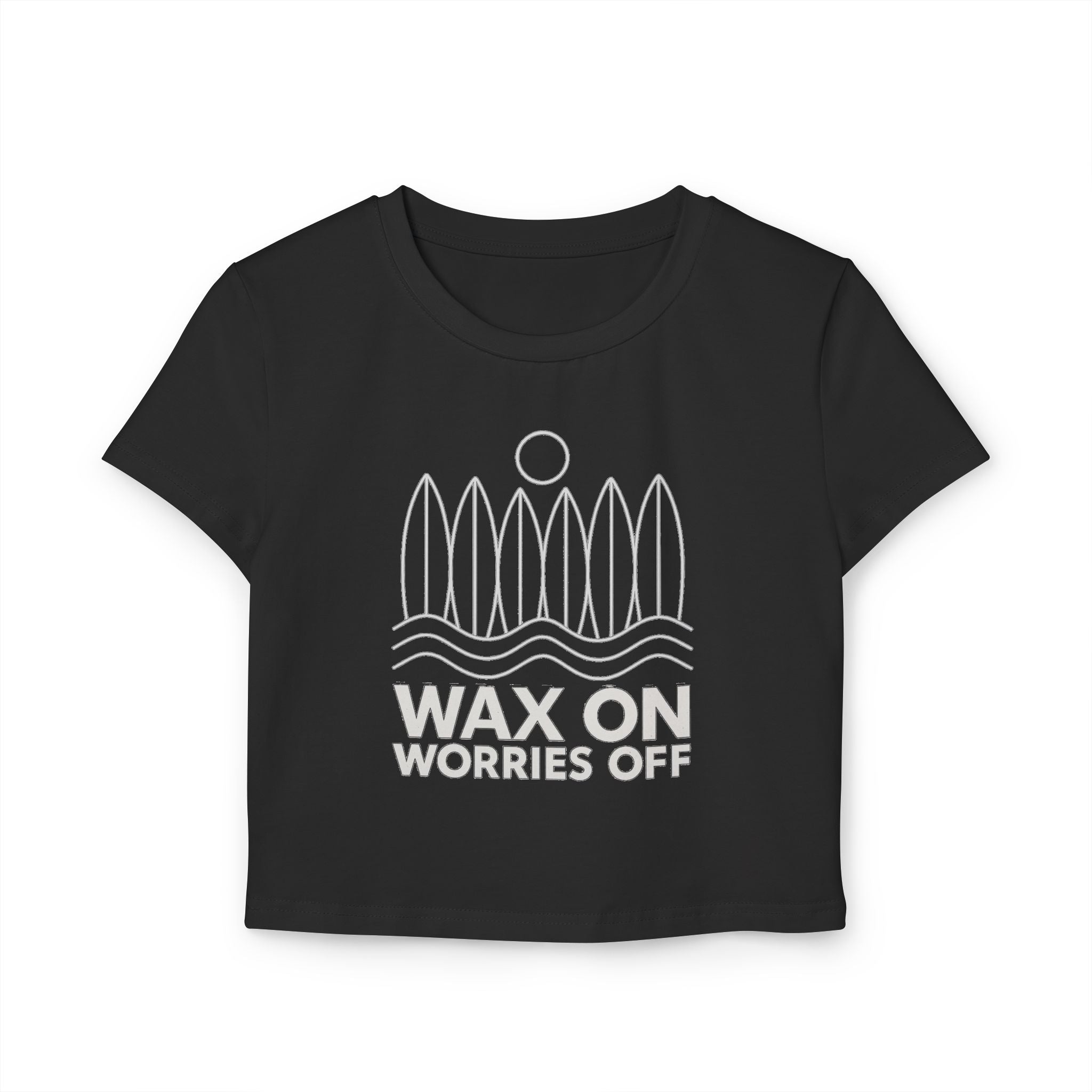Boards Up 'Wax On' Cropped Fitted Tee - White Outline