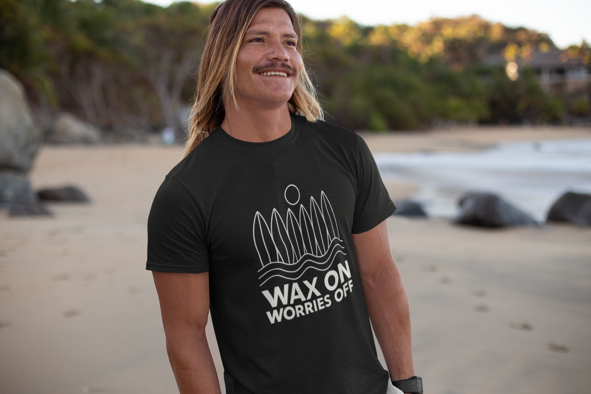 Boards Up 'Wax On' Fitted Tee - White Outline