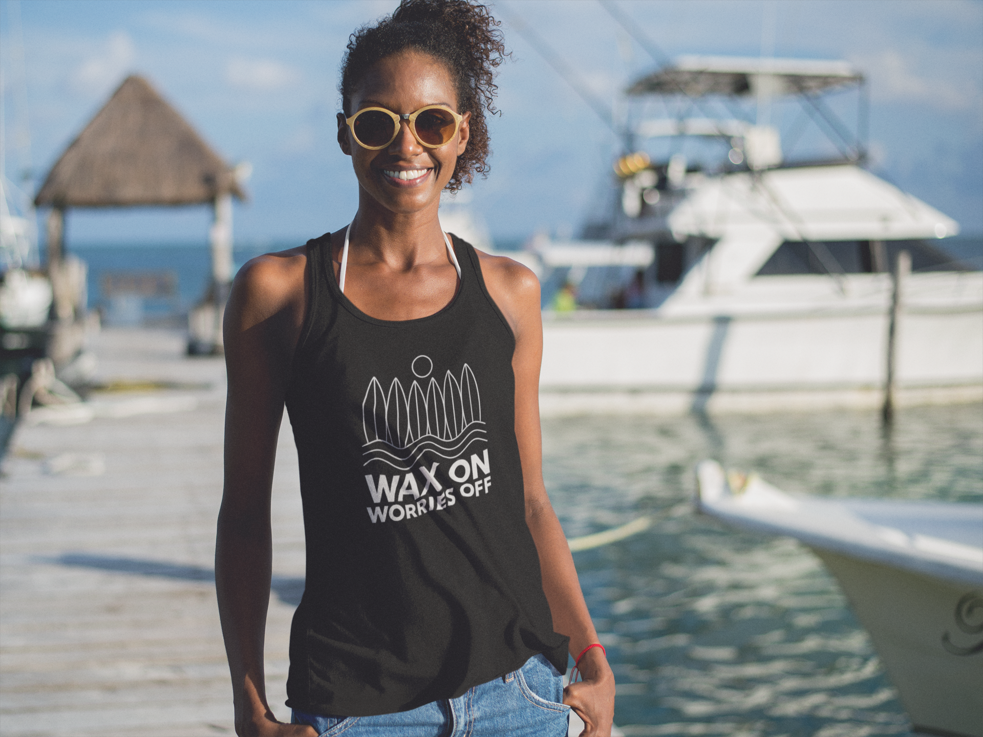 Boards Up 'Wax On' Racerback Tank - White Outline