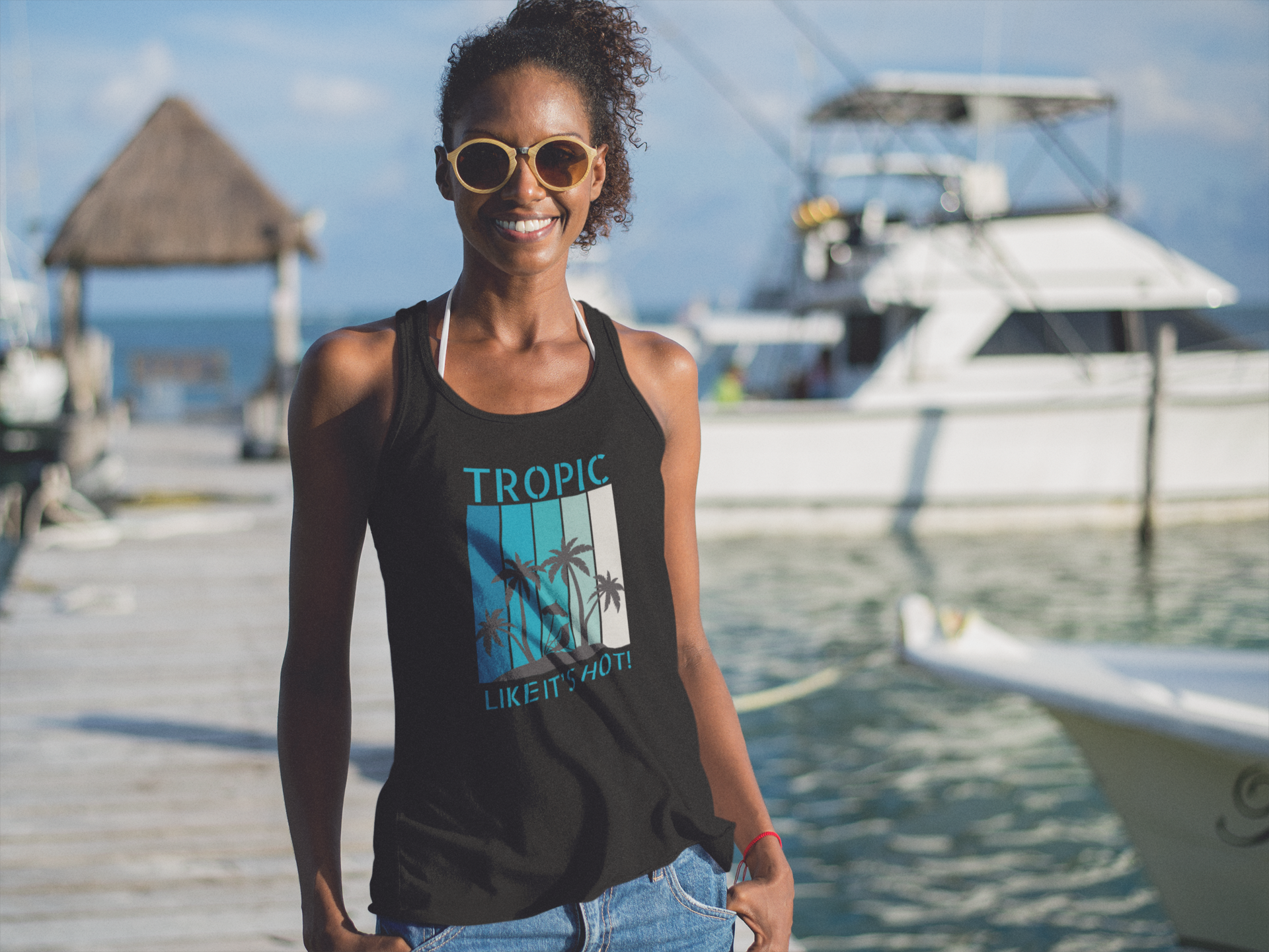 Tropic Panels Racerback Tank - Big Blue Sky
