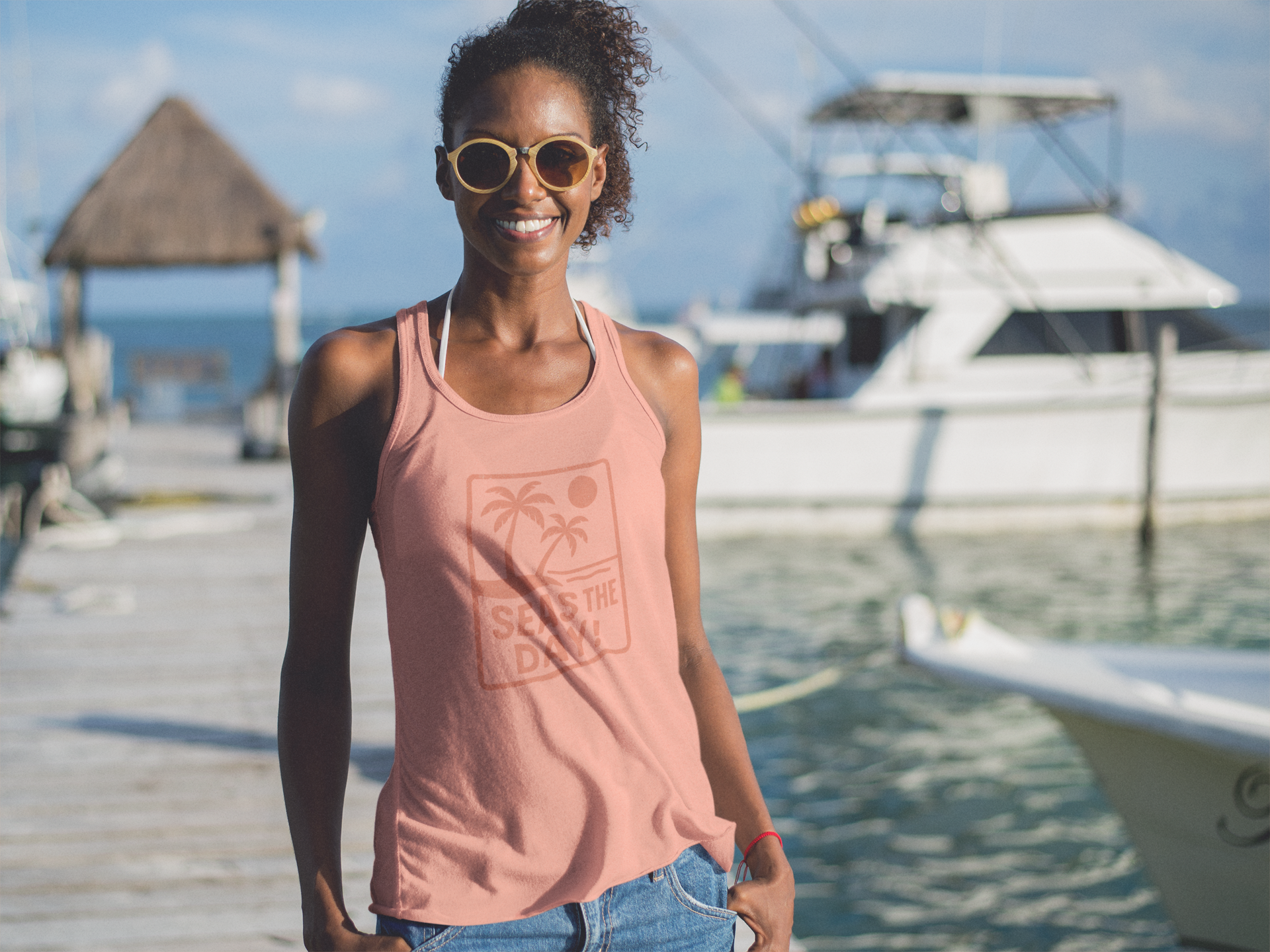 Tropic Beach 'Seas the Day' Racerback Tank - Sunset Orange