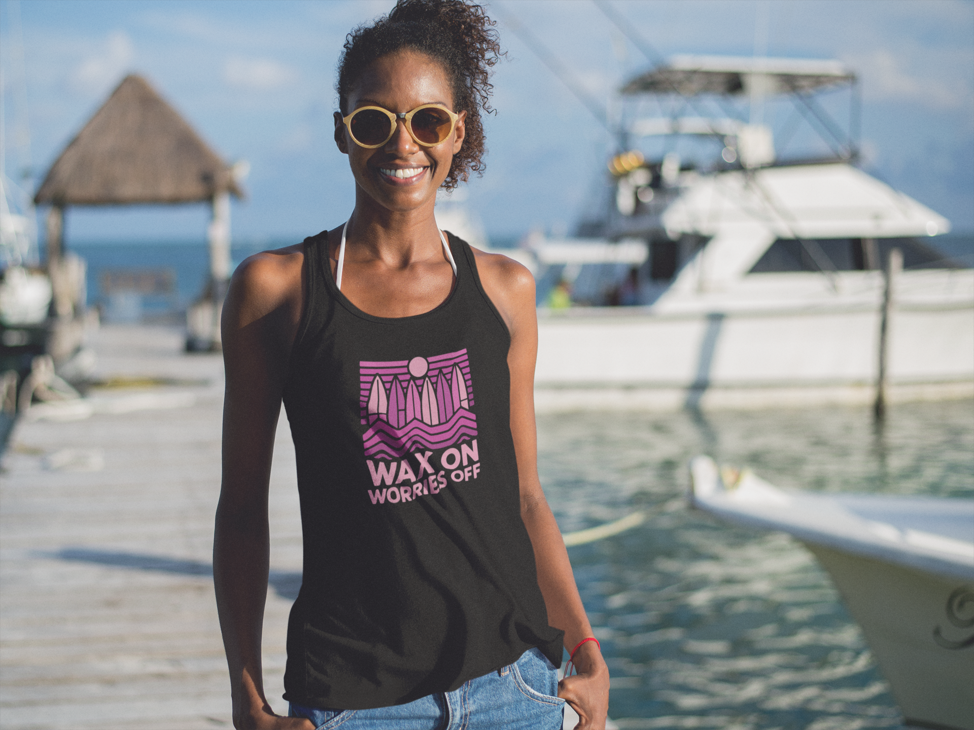 Boards Up 'Wax On' Racerback Tank - Hot Summer Pink