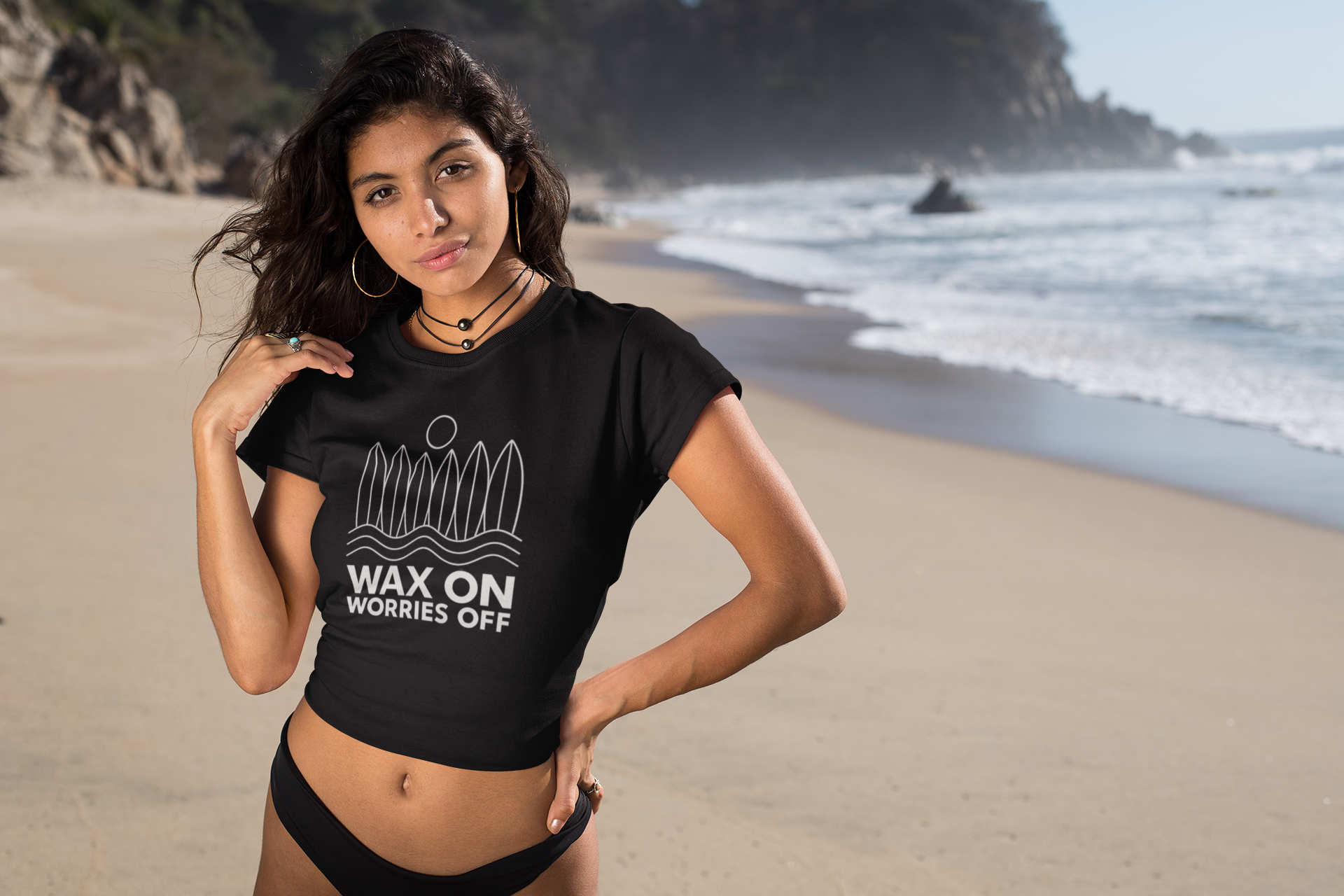 Boards Up 'Wax On' Cropped Fitted Tee - White Outline