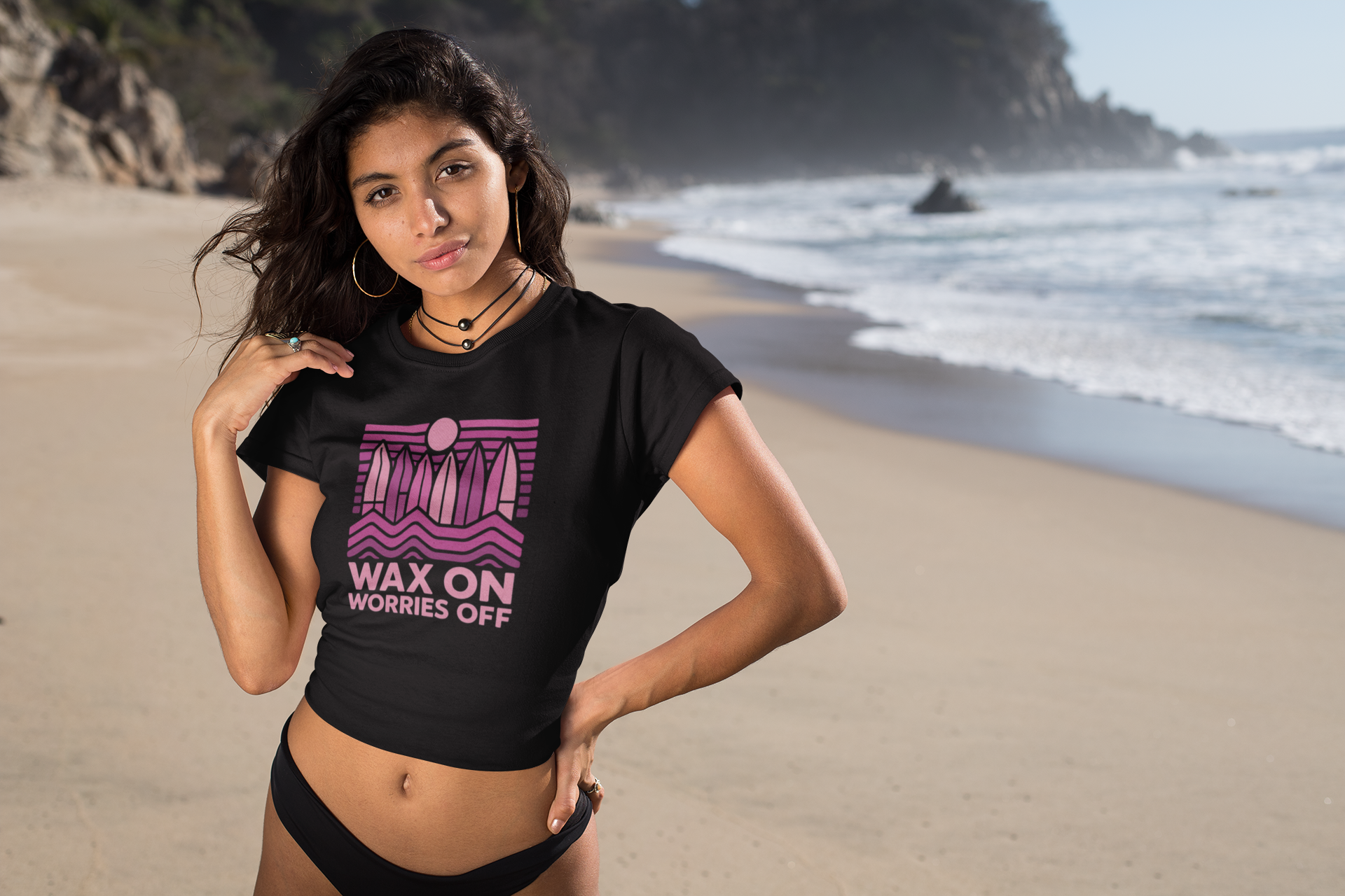 Boards Up 'Wax On' Cropped Fitted Tee - Hot Summer Pink