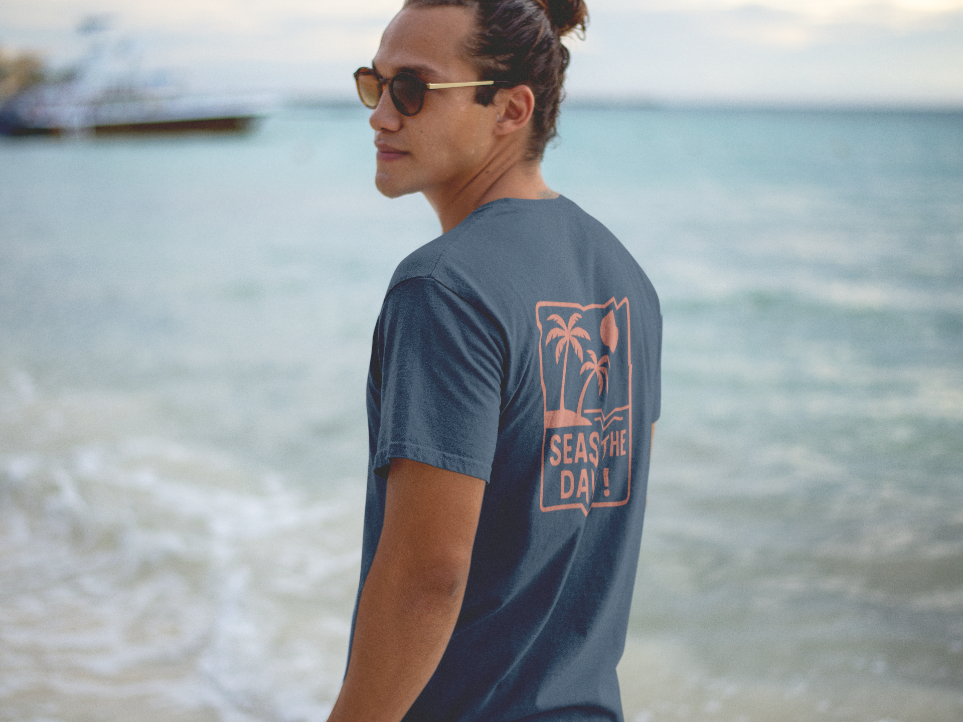 Tropic Beach 'Seas the Day' Relaxed Tee - Sunset Orange