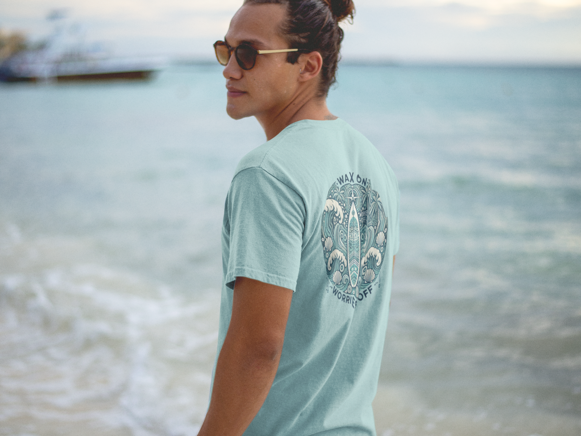 Vintage 'Wax On' Relaxed Tee - Shadow Green