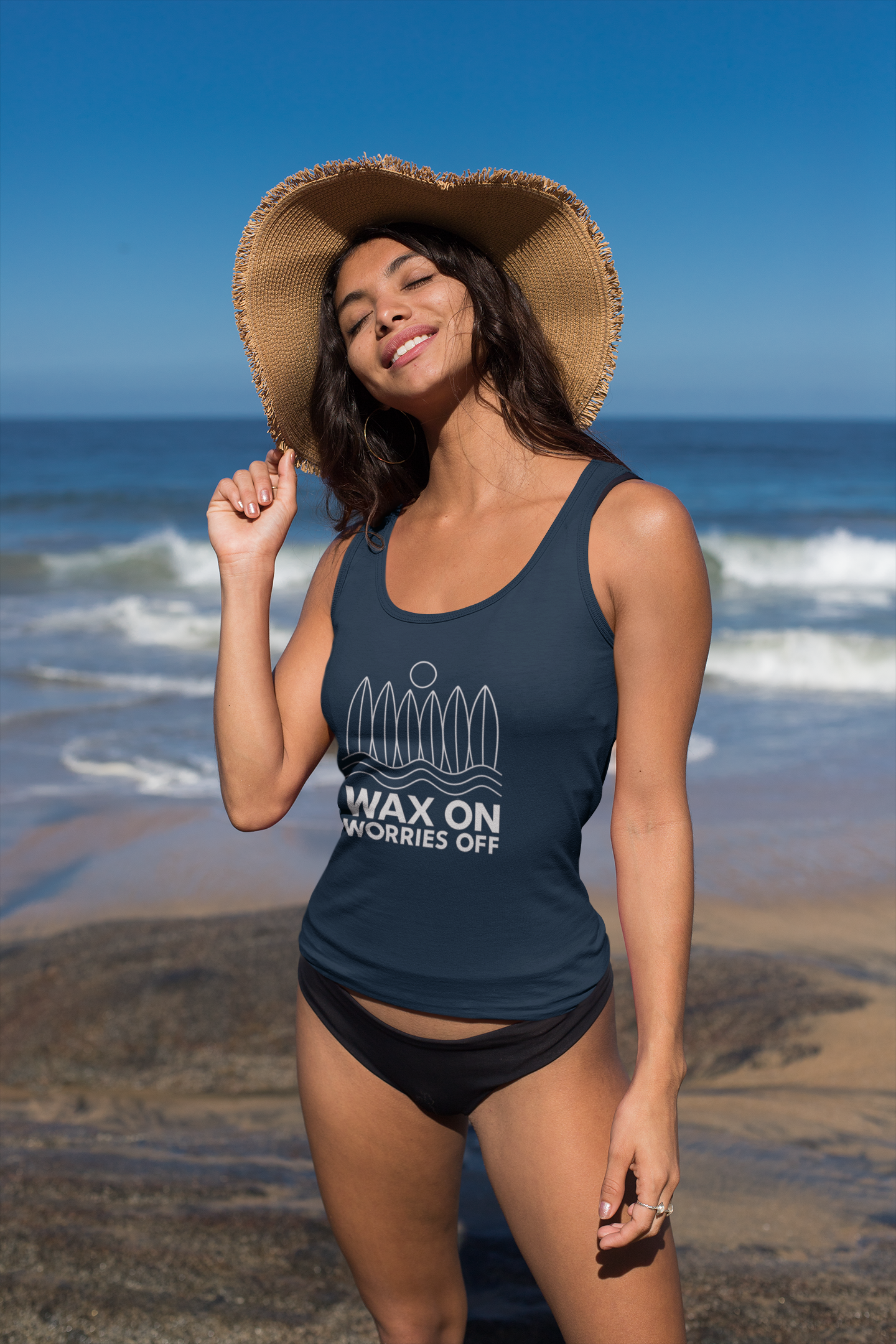 Boards Up 'Wax On' Racerback Tank - White Outline