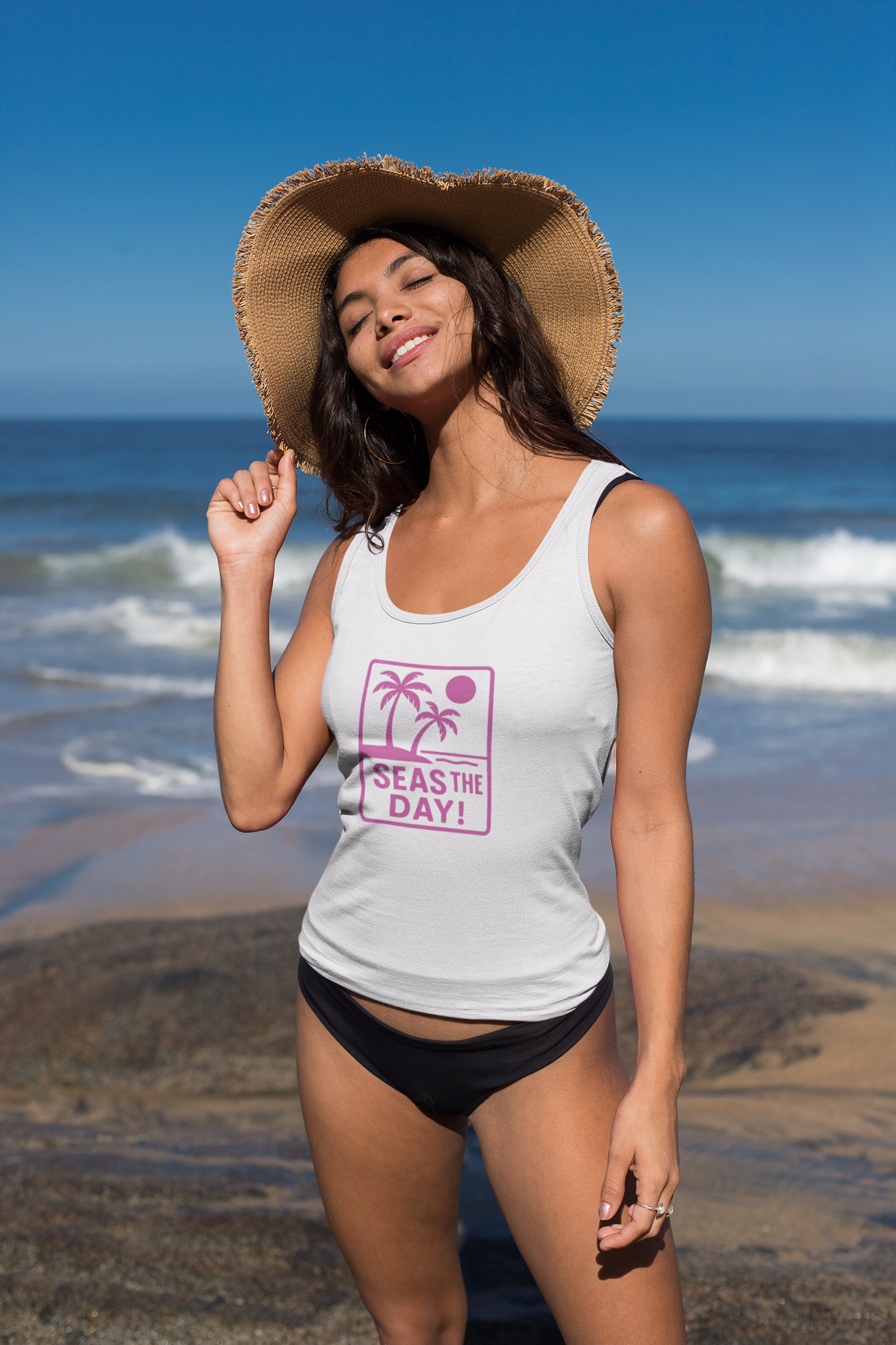 Tropic Beach 'Seas the Day' Racerback Tank - Hot Summer Pink
